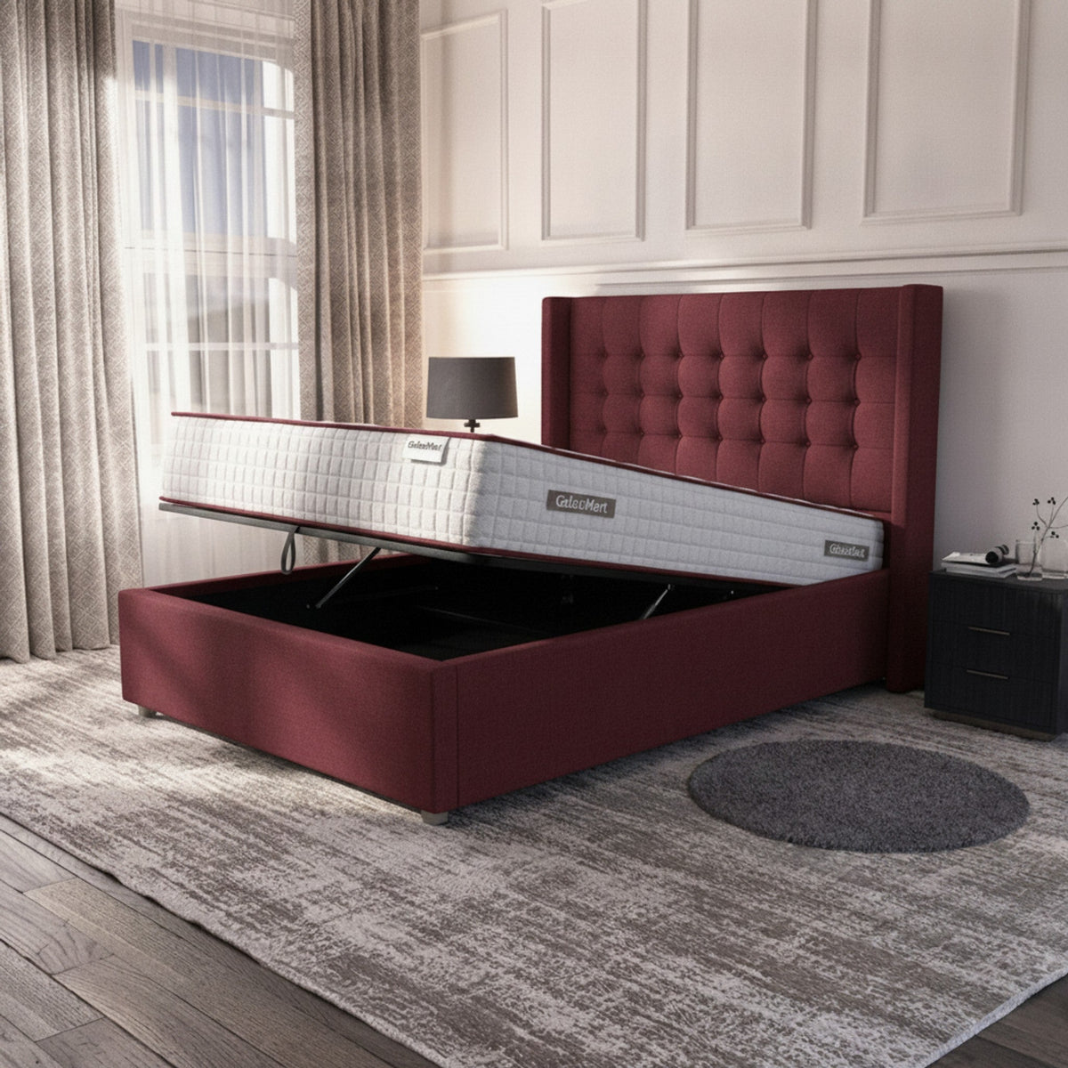 Camden Claret Ottoman Bed | Premium Gas-Lift Storage