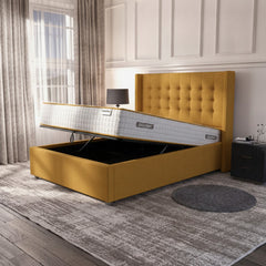 Camden Ottoman Bed - Mustard Fabric with Gas-Lift Storage