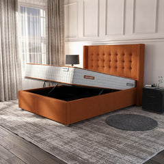 Burnt Orange Camden Ottoman Bed with Gas-Lift Storage