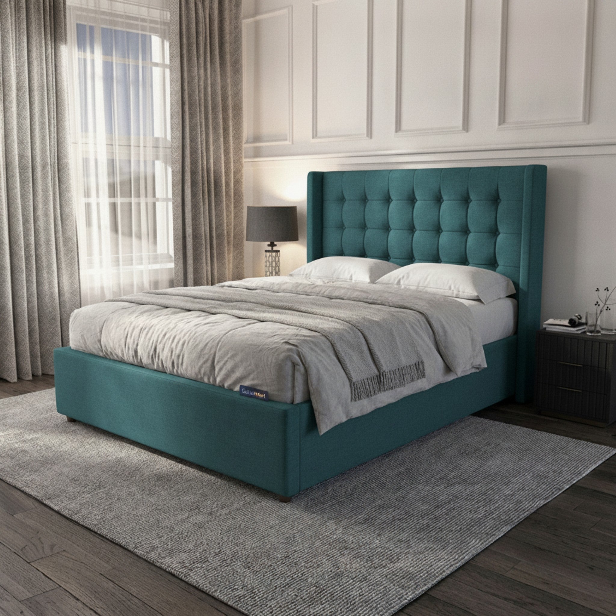 Camden Ottoman Bed - New Teal Gas-Lift Storage