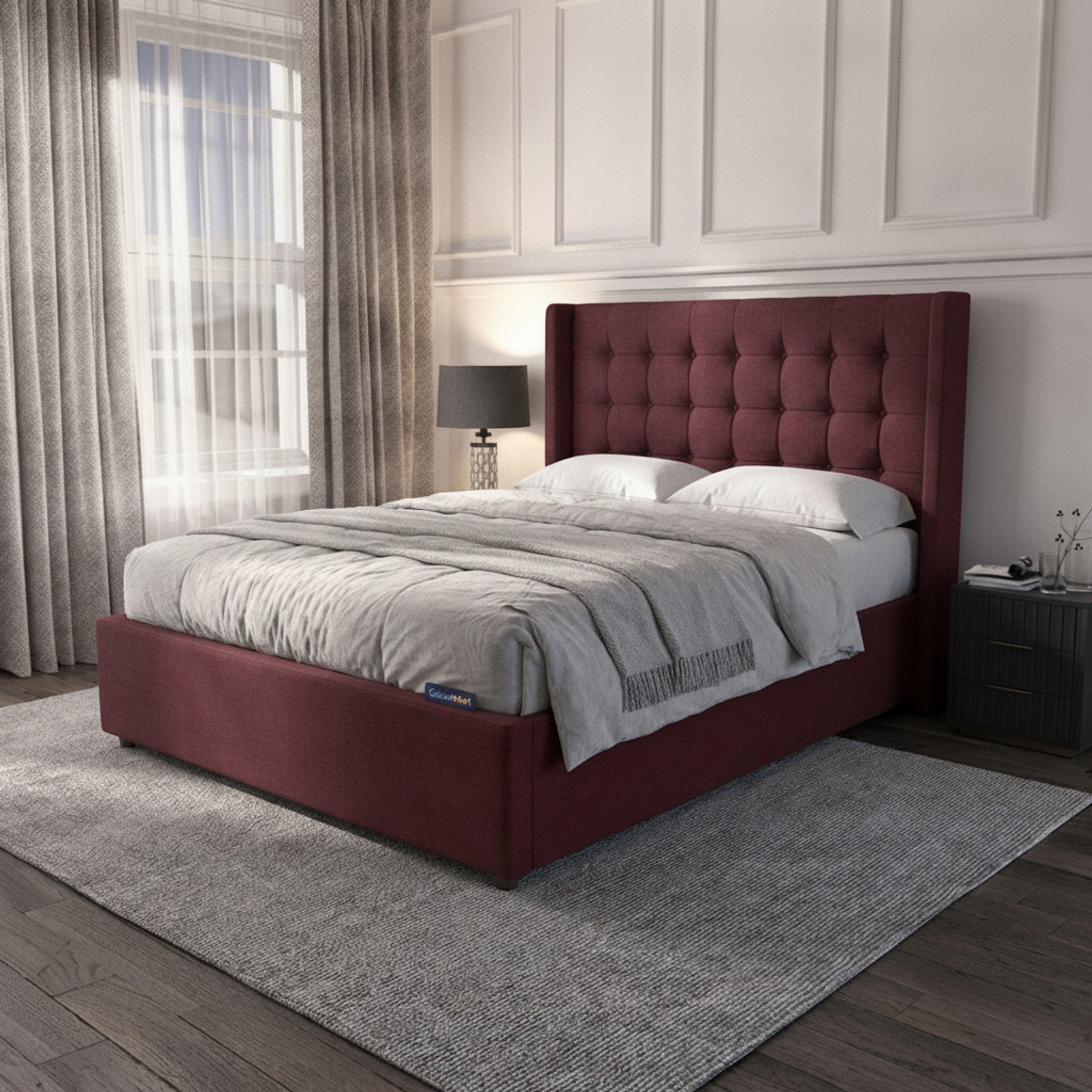 Camden Claret Ottoman Bed | Premium Gas-Lift Storage