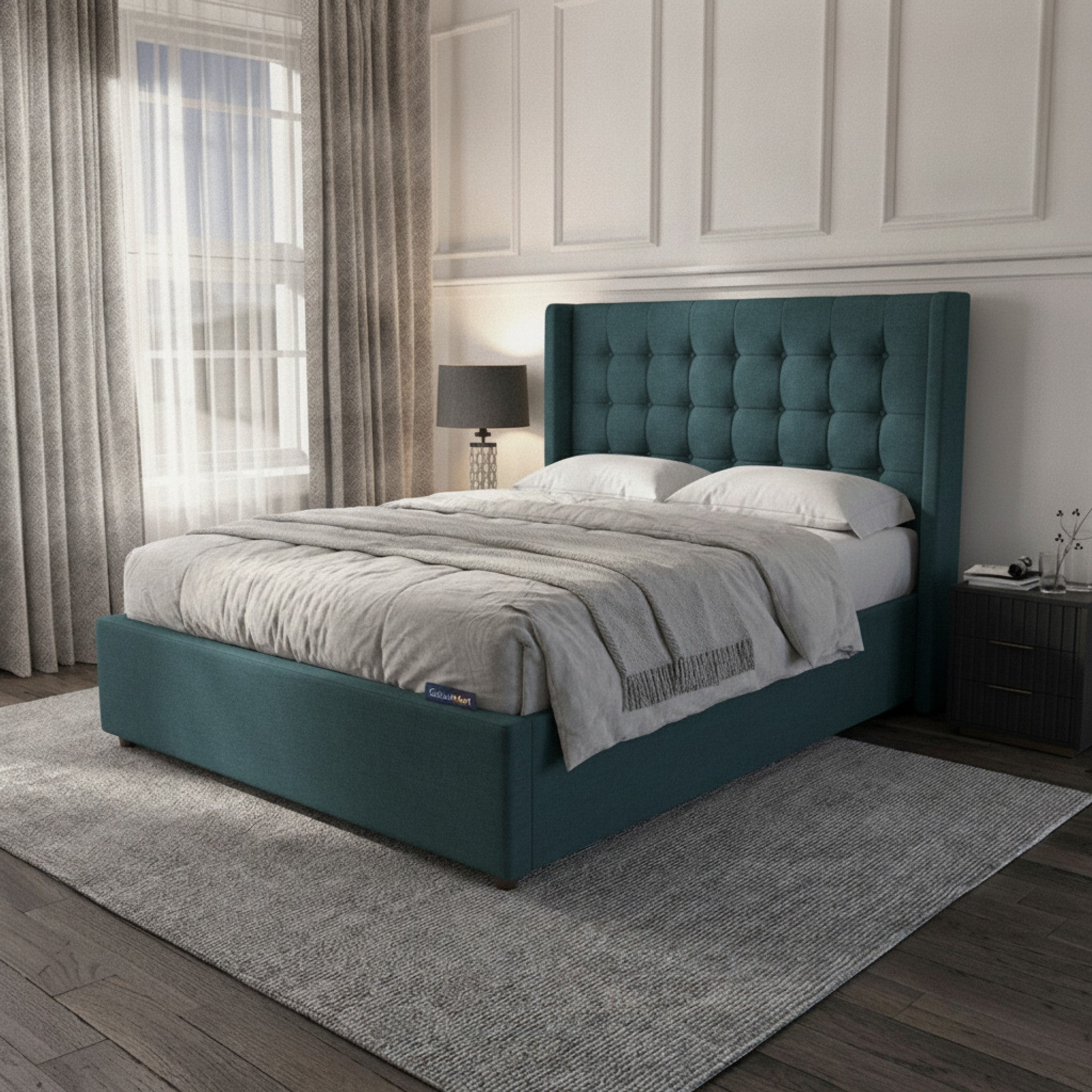 Camden Teal Ottoman Bed with Gas-Lift Storage