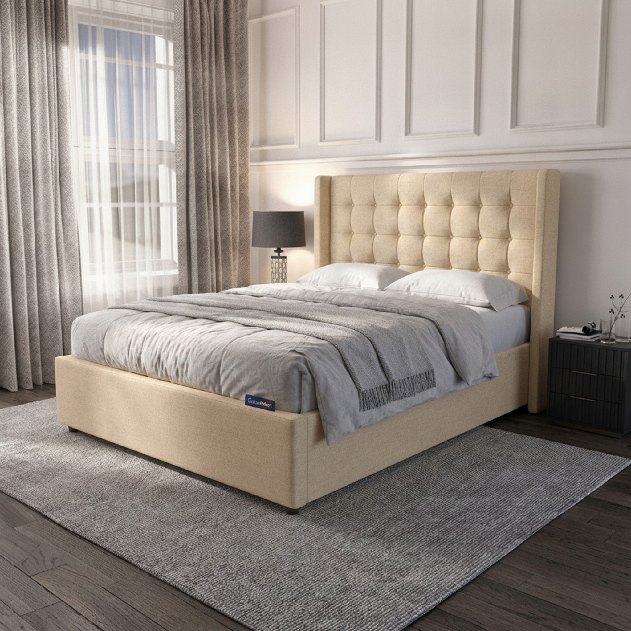 Cream Camden Ottoman Bed with Gas-Lift Storage