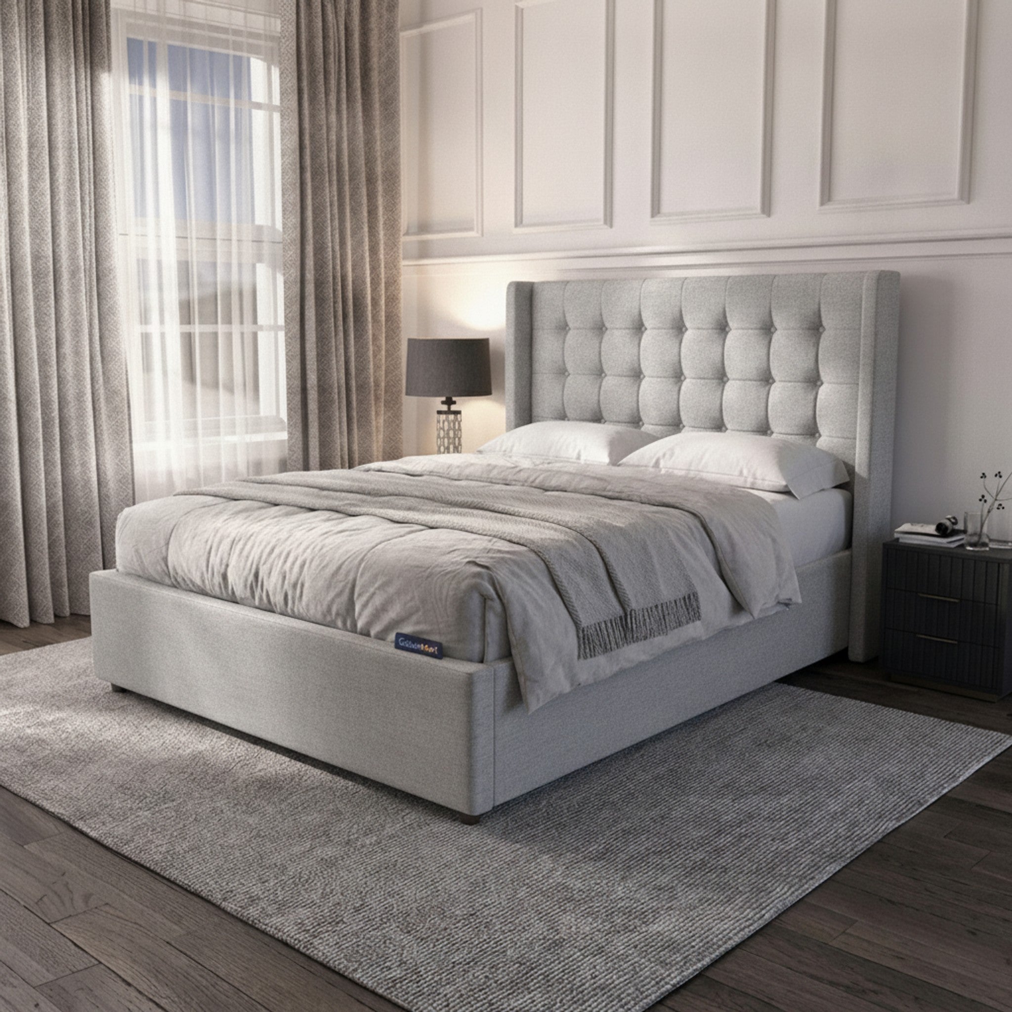 Camden Silver Ottoman Bed with Storage