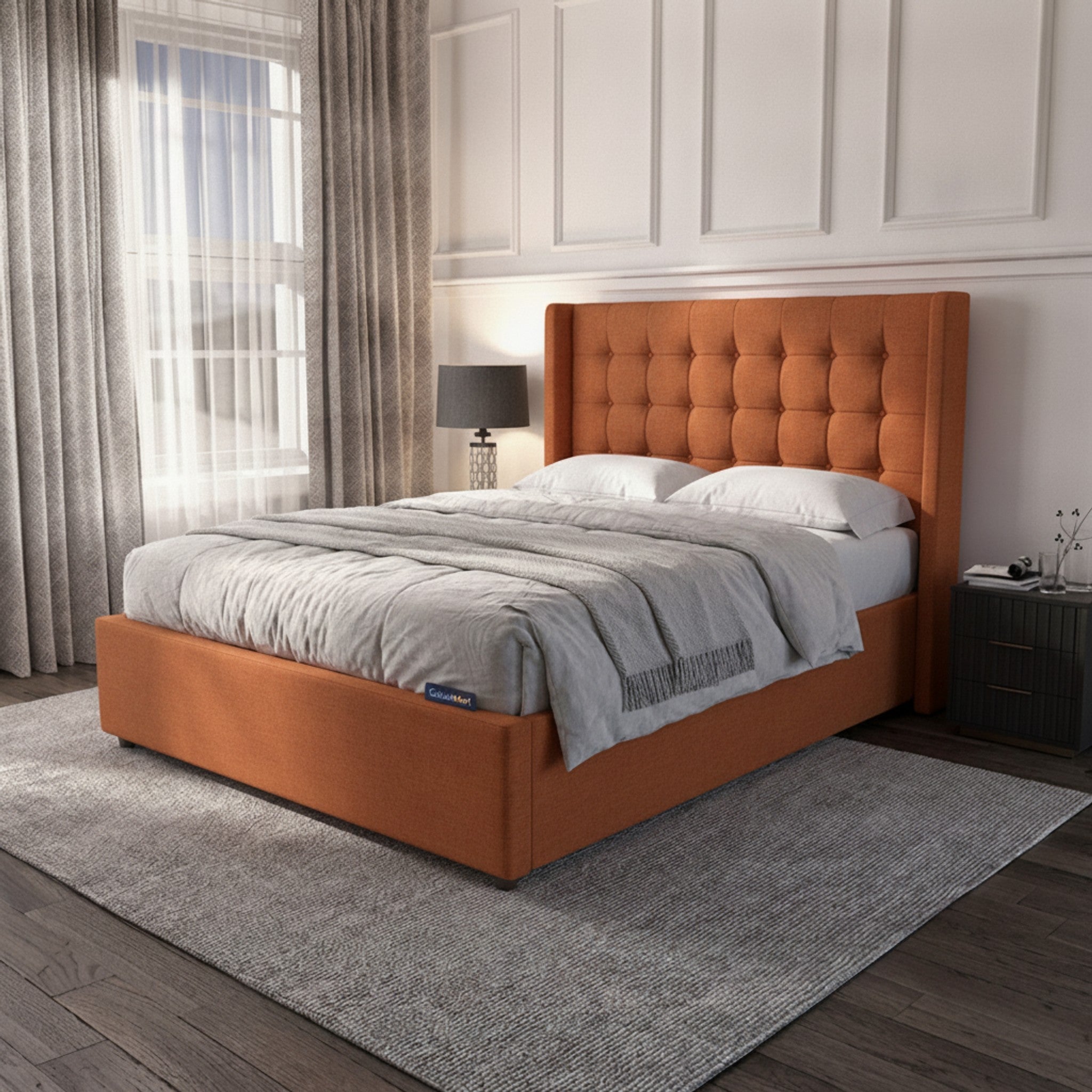 Burnt Orange Camden Ottoman Bed with Gas-Lift Storage