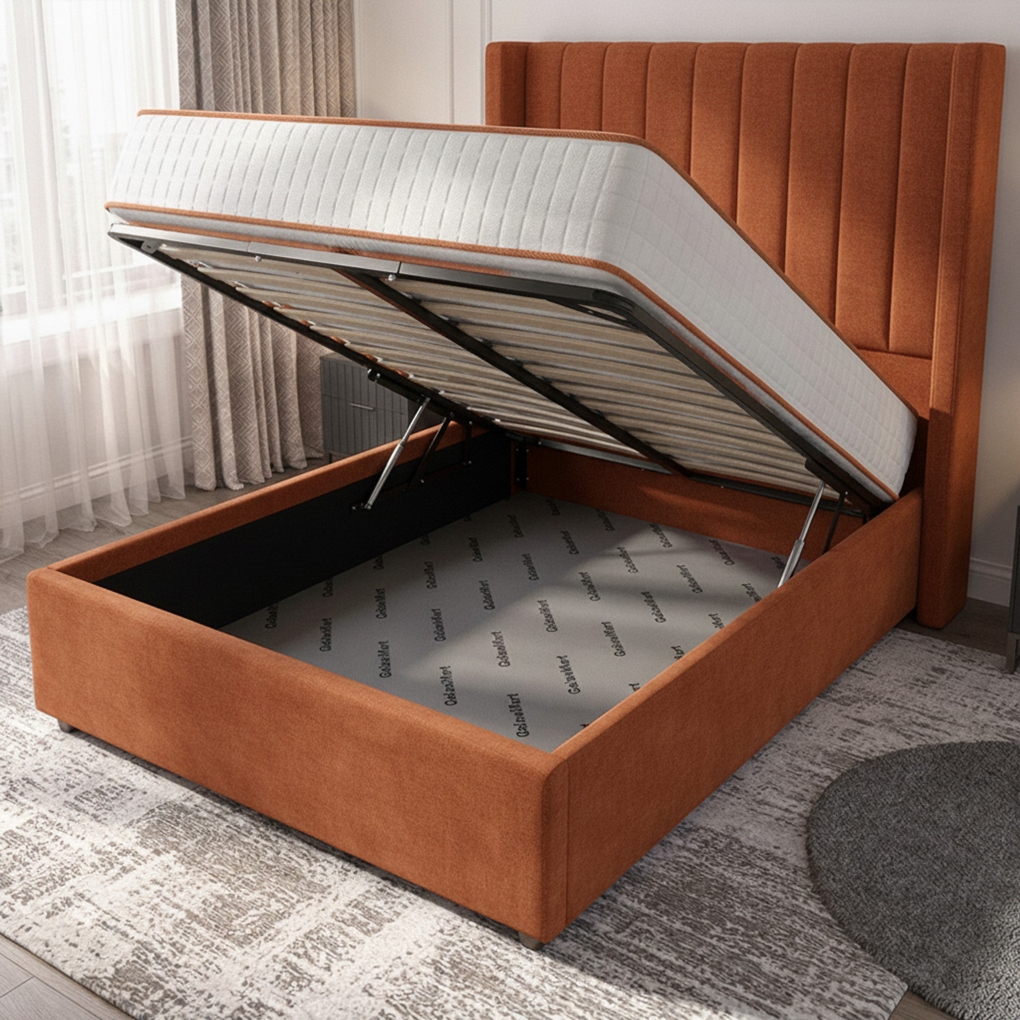 Burnt Orange Carlton Ottoman Bed | Premium UK Storage Bed