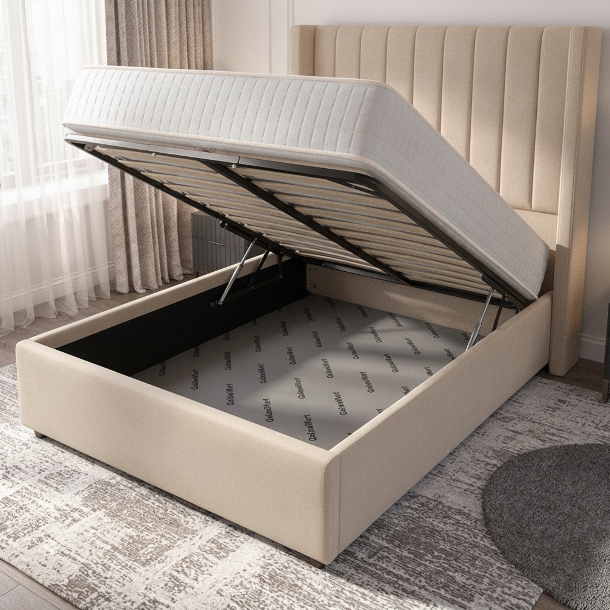 Cream Carlton Ottoman Bed with Gas-Lift Storage