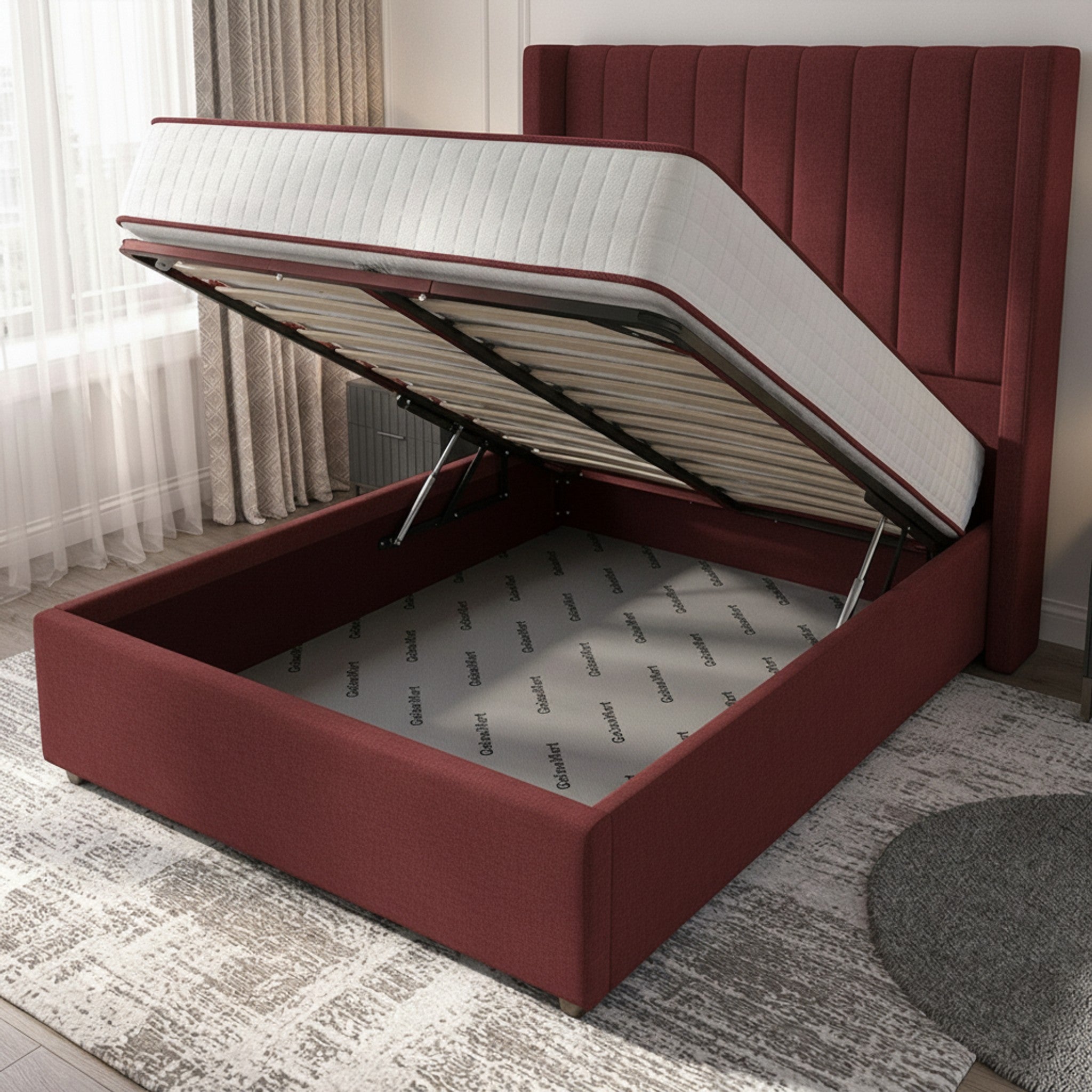 Carlton Red Ottoman Bed with Gas-Lift Storage