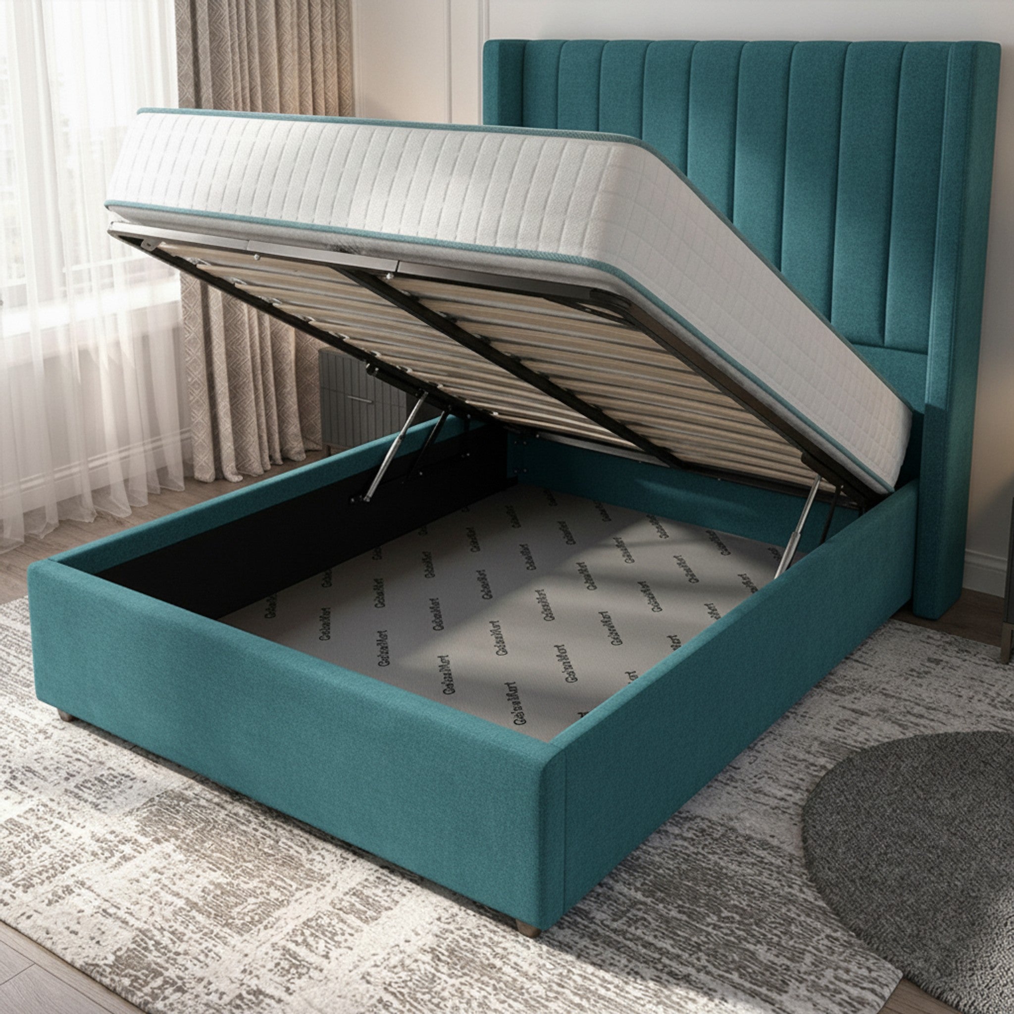 Carlton Turquoise Ottoman Bed with Gas-Lift Storage