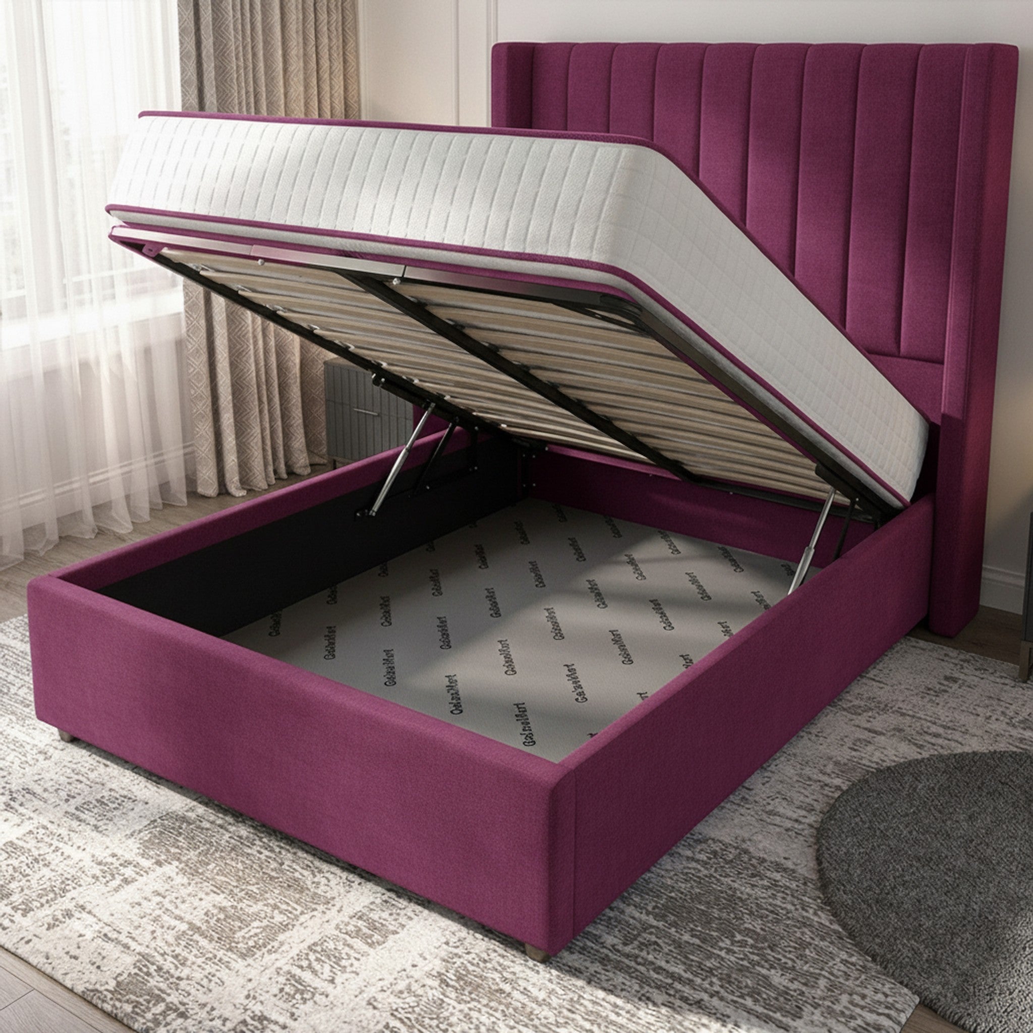 Cerise Carlton Ottoman Bed | Gas-Lift Storage