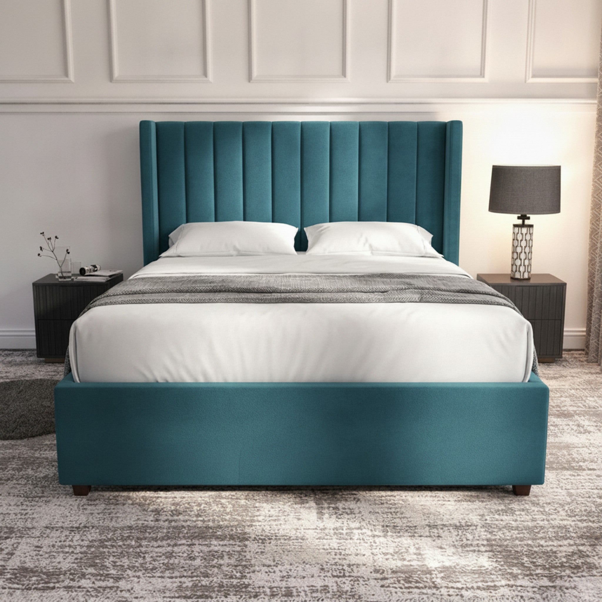 Carlton Turquoise Ottoman Bed with Gas-Lift Storage