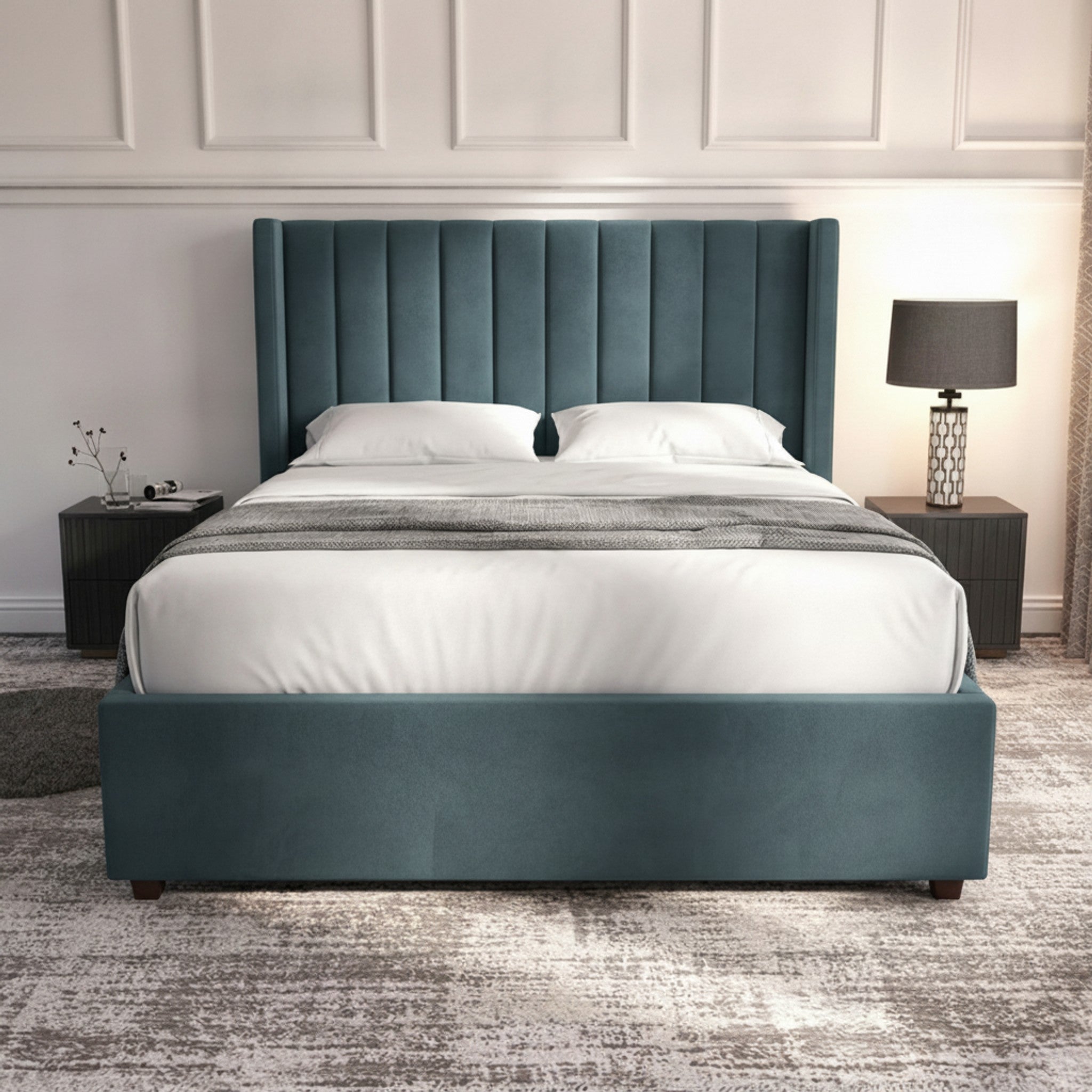 Carlton New Teal Ottoman Bed - Gas-Lift Storage
