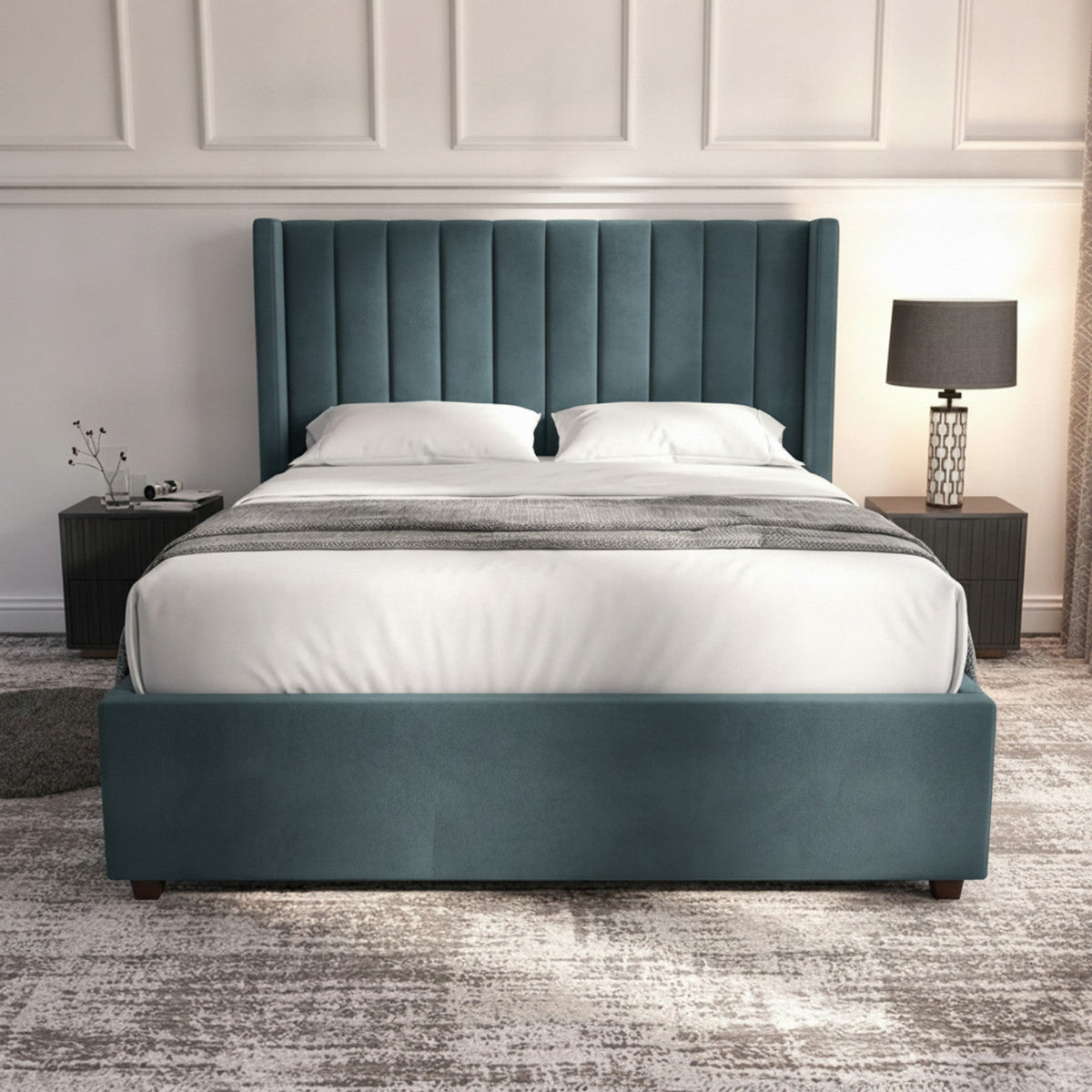 Carlton New Teal Ottoman Bed - Gas-Lift Storage