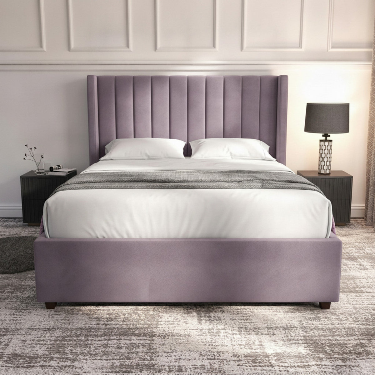 Carlton Ottoman Bed - Lilac Velvet with Gas-Lift Storage
