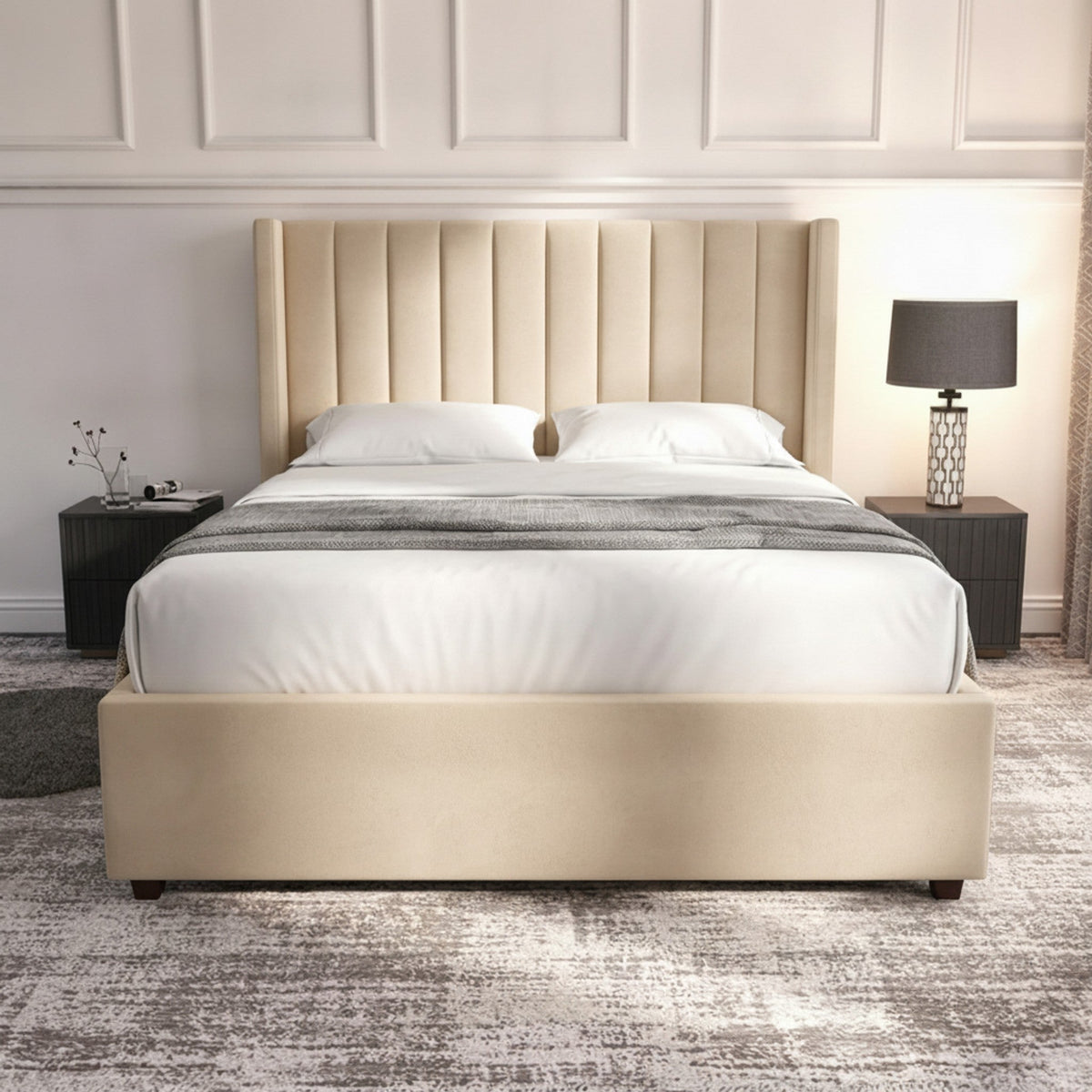 Cream Carlton Ottoman Bed with Gas-Lift Storage