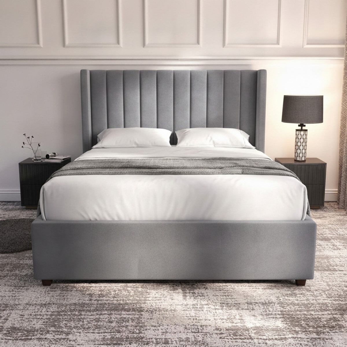 Carlton Silver Ottoman Bed with Gas-Lift Storage