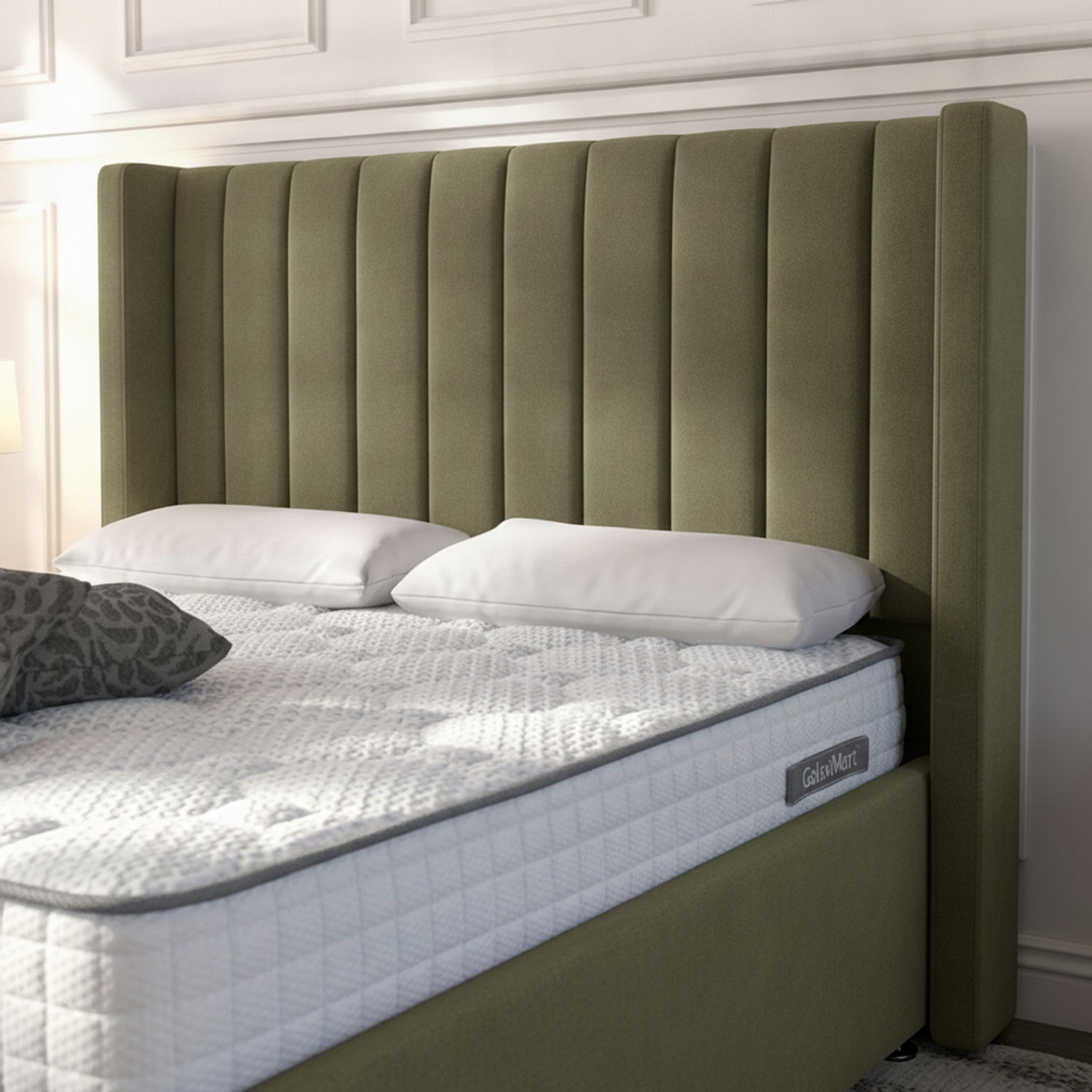 Carlton Olive Ottoman Bed with Gas-Lift Storage