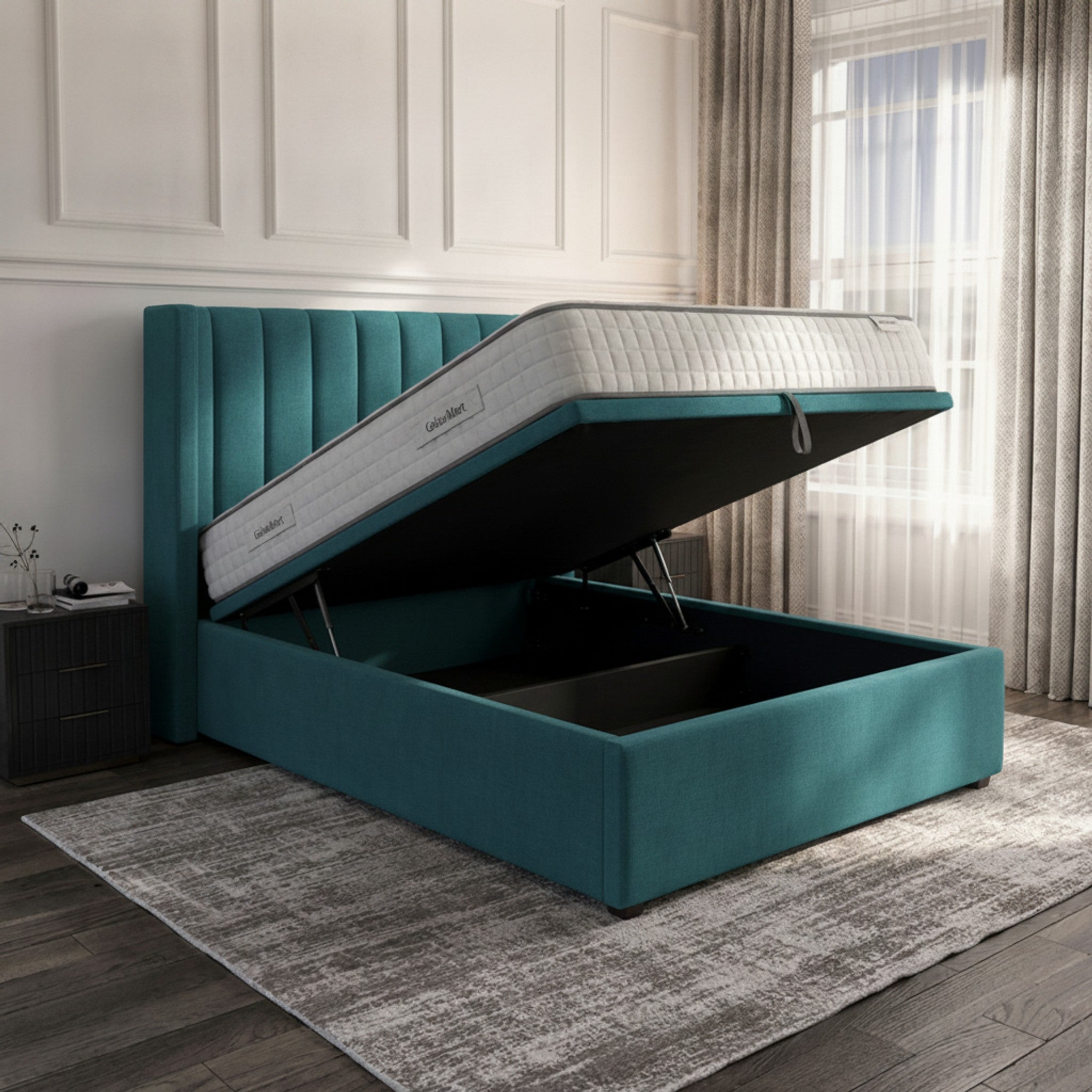 Carlton Turquoise Ottoman Bed with Gas-Lift Storage