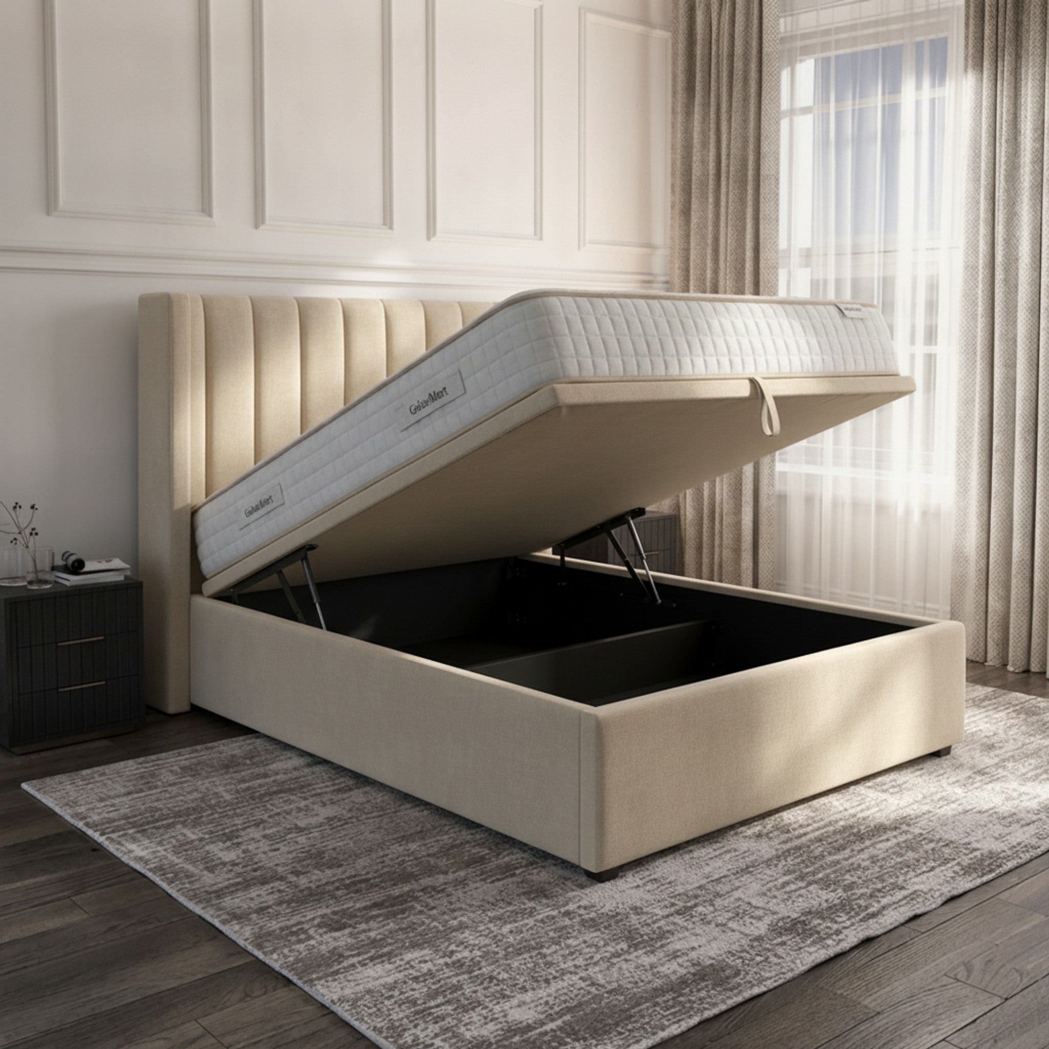 Cream Carlton Ottoman Bed with Gas-Lift Storage