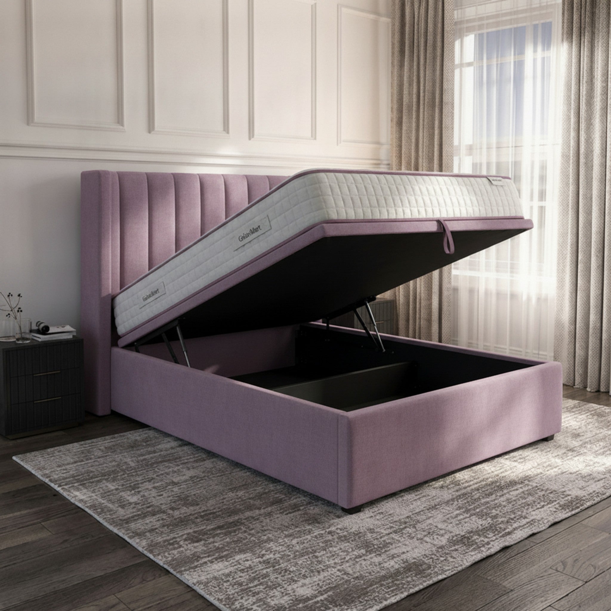 Carlton Ottoman Bed - Lilac Velvet with Gas-Lift Storage