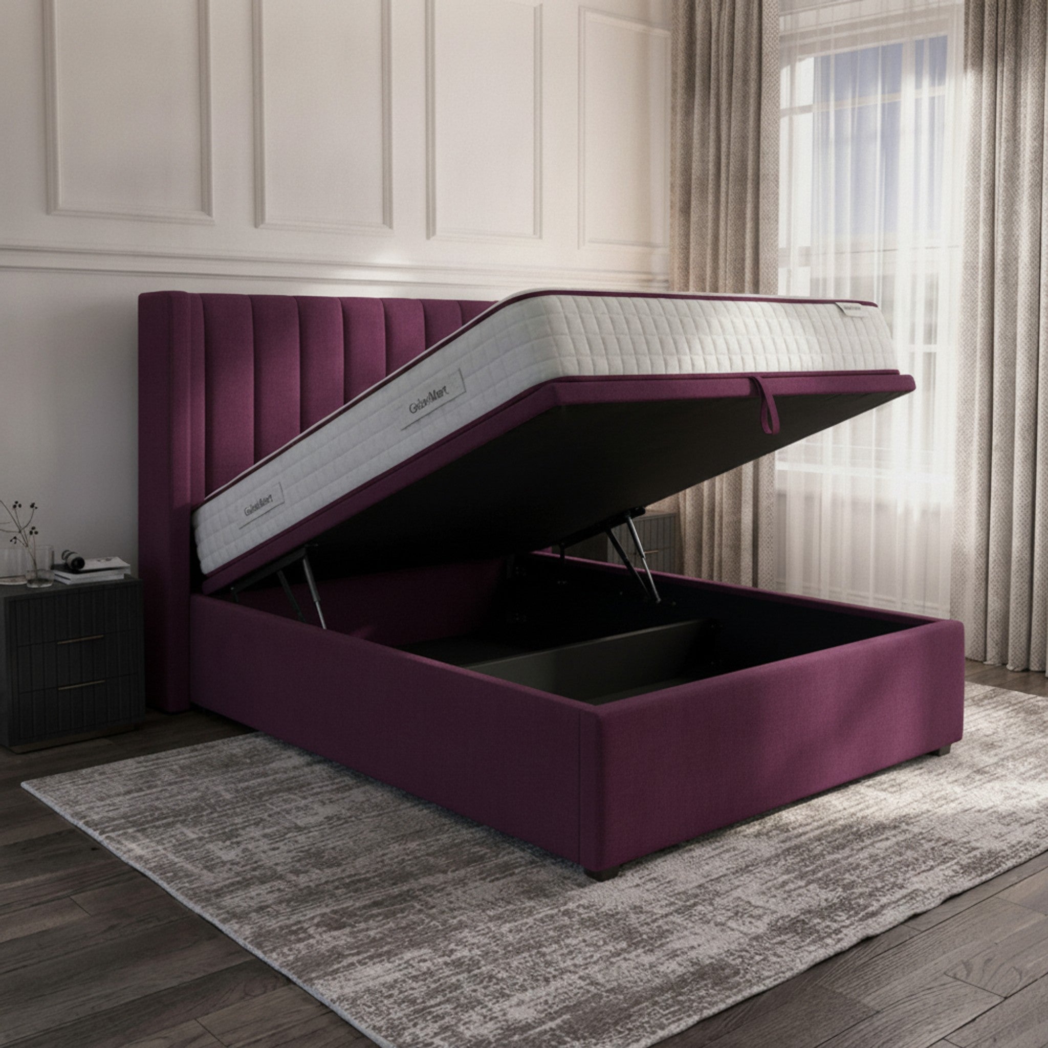 Cerise Carlton Ottoman Bed | Gas-Lift Storage
