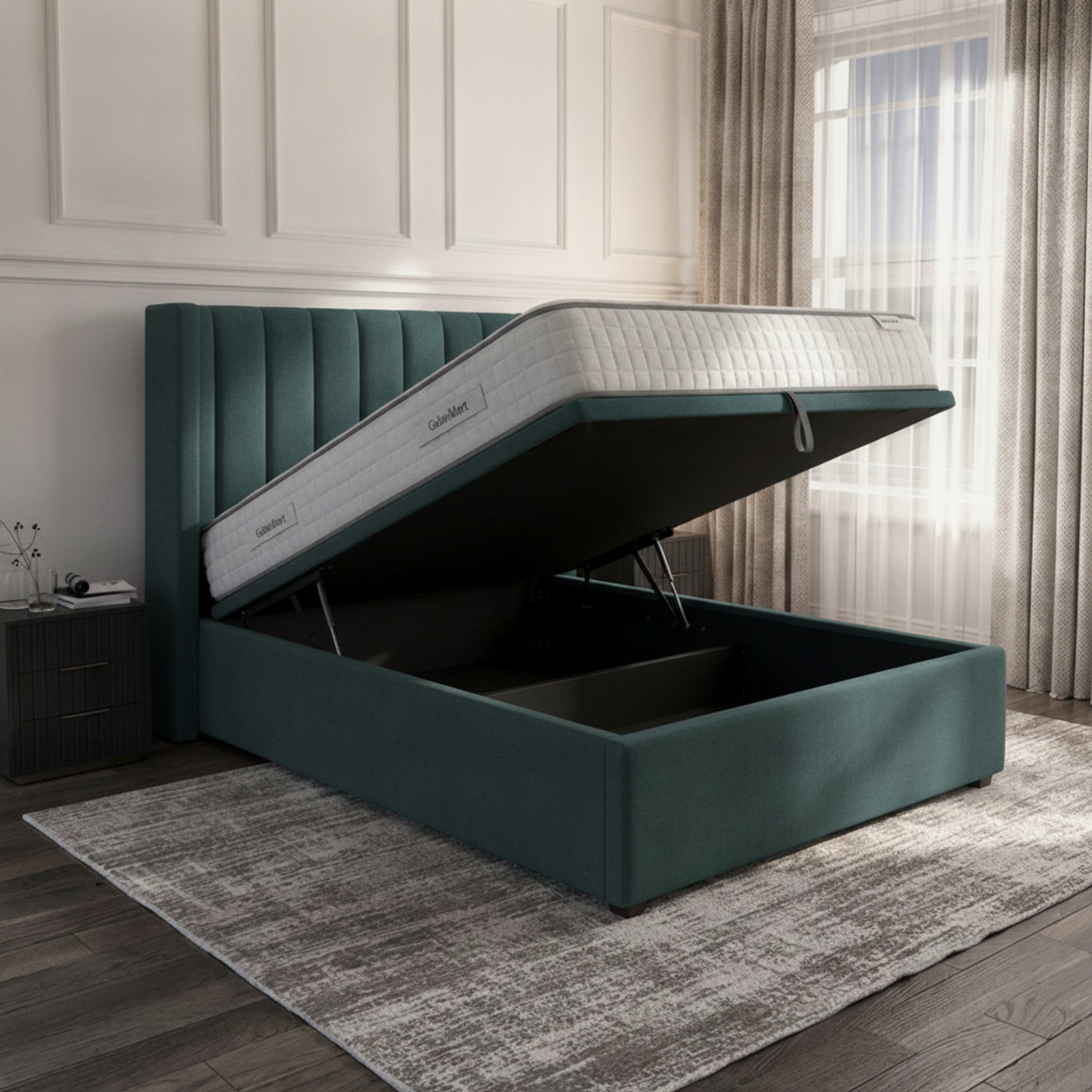 Carlton New Teal Ottoman Bed - Gas-Lift Storage