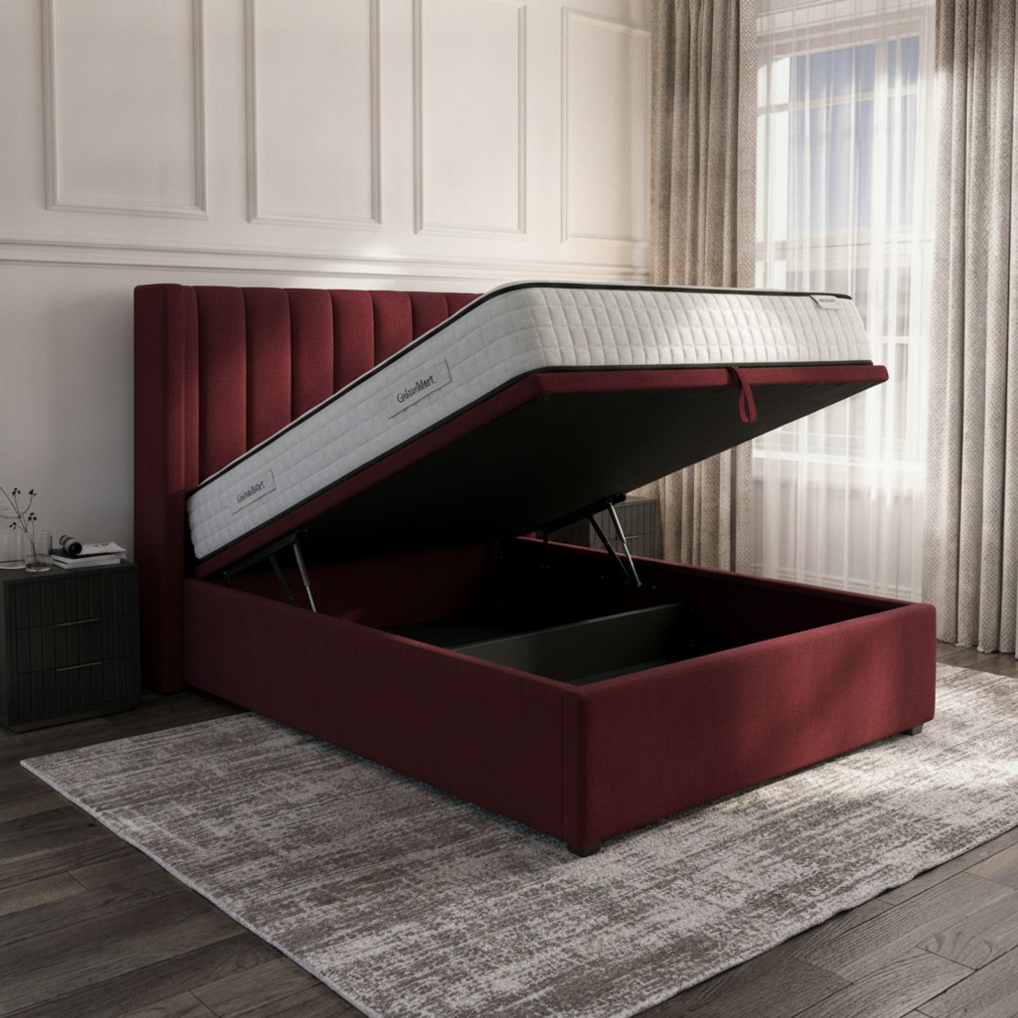 Carlton Red Ottoman Bed with Gas-Lift Storage