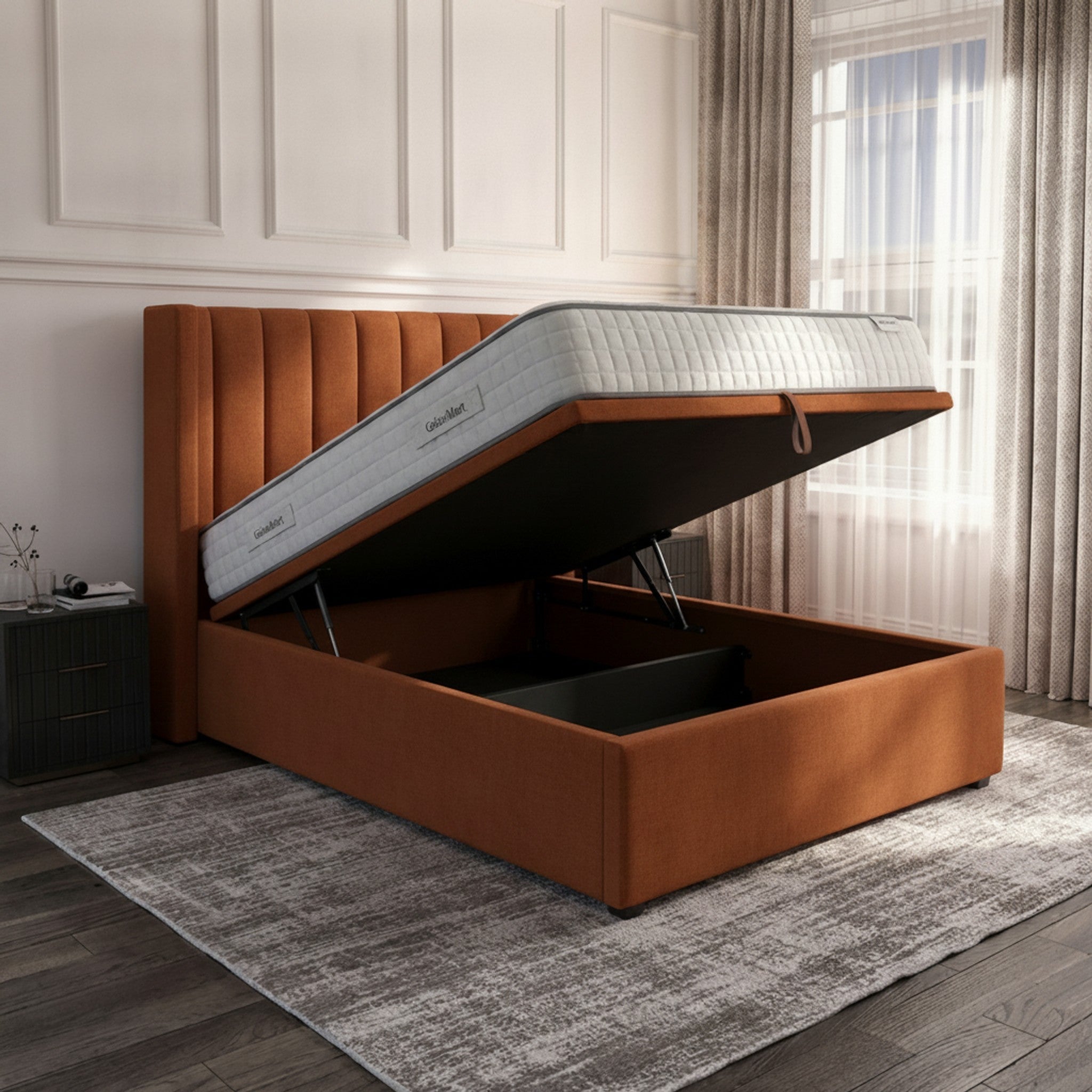 Burnt Orange Carlton Ottoman Bed | Premium UK Storage Bed