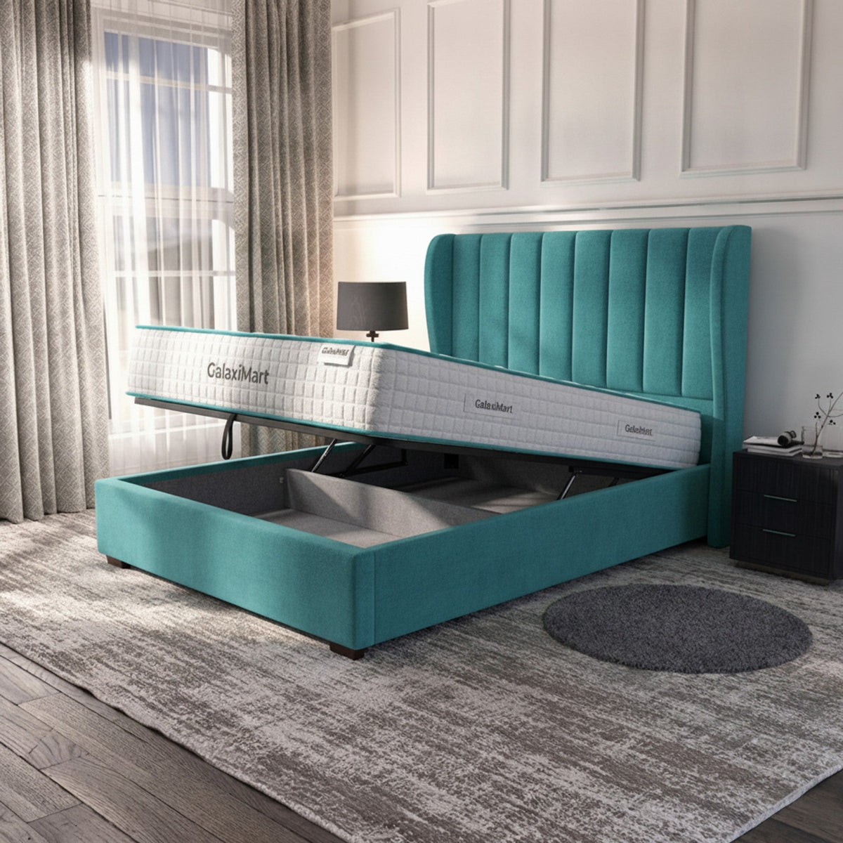 Carlton Turquoise Ottoman Bed with Gas-Lift Storage
