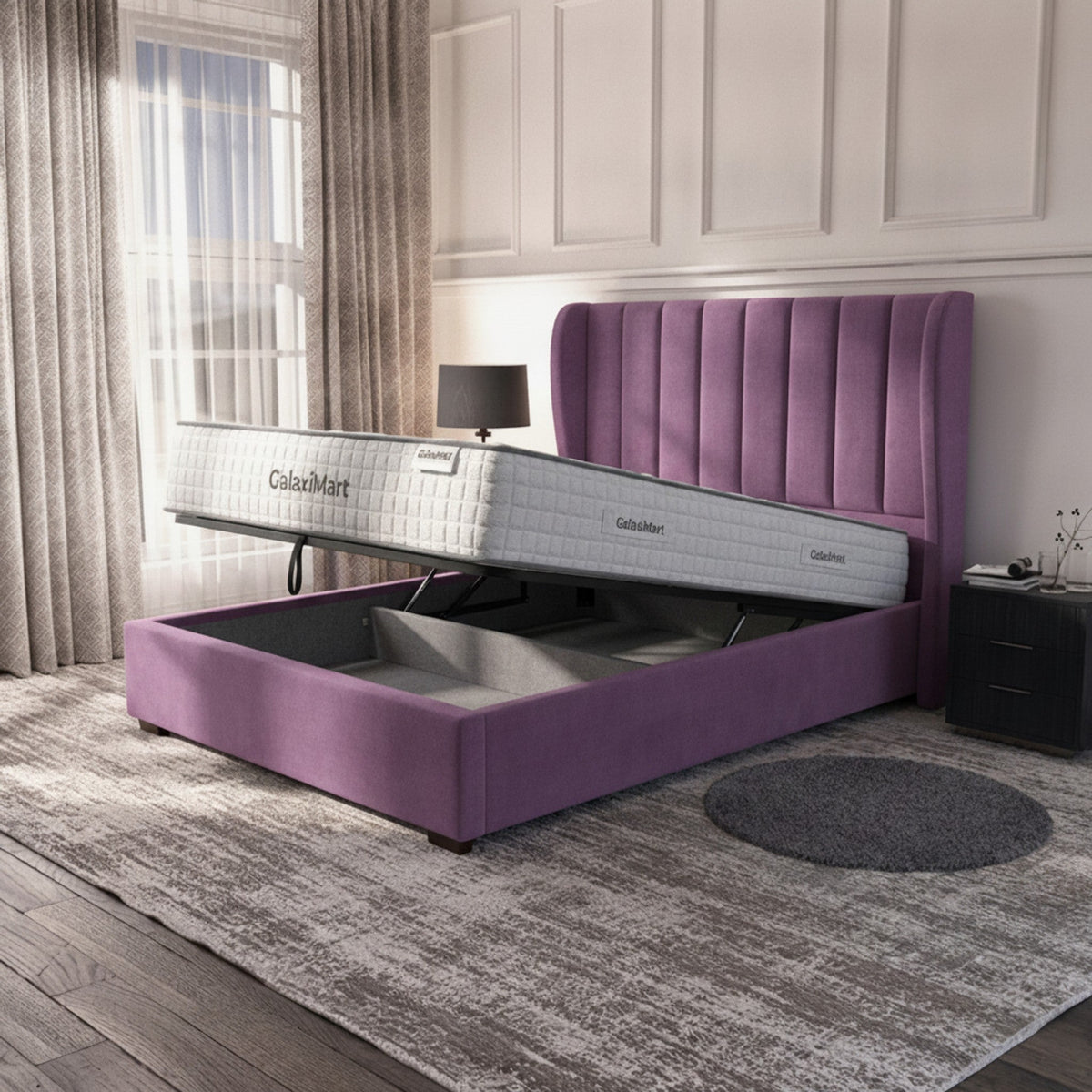 Carlton Ottoman Bed - Lilac Velvet with Gas-Lift Storage
