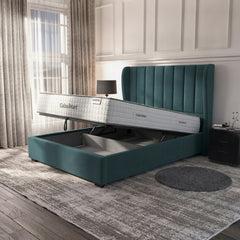 Carlton New Teal Ottoman Bed - Gas-Lift Storage