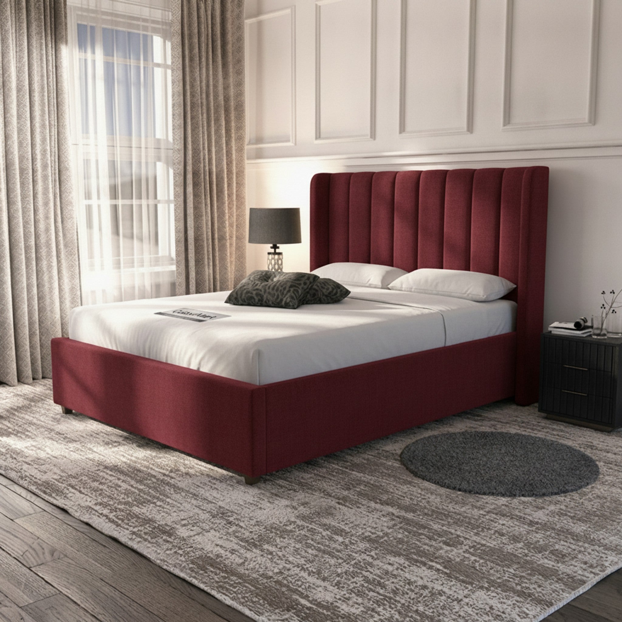 Carlton Red Ottoman Bed with Gas-Lift Storage