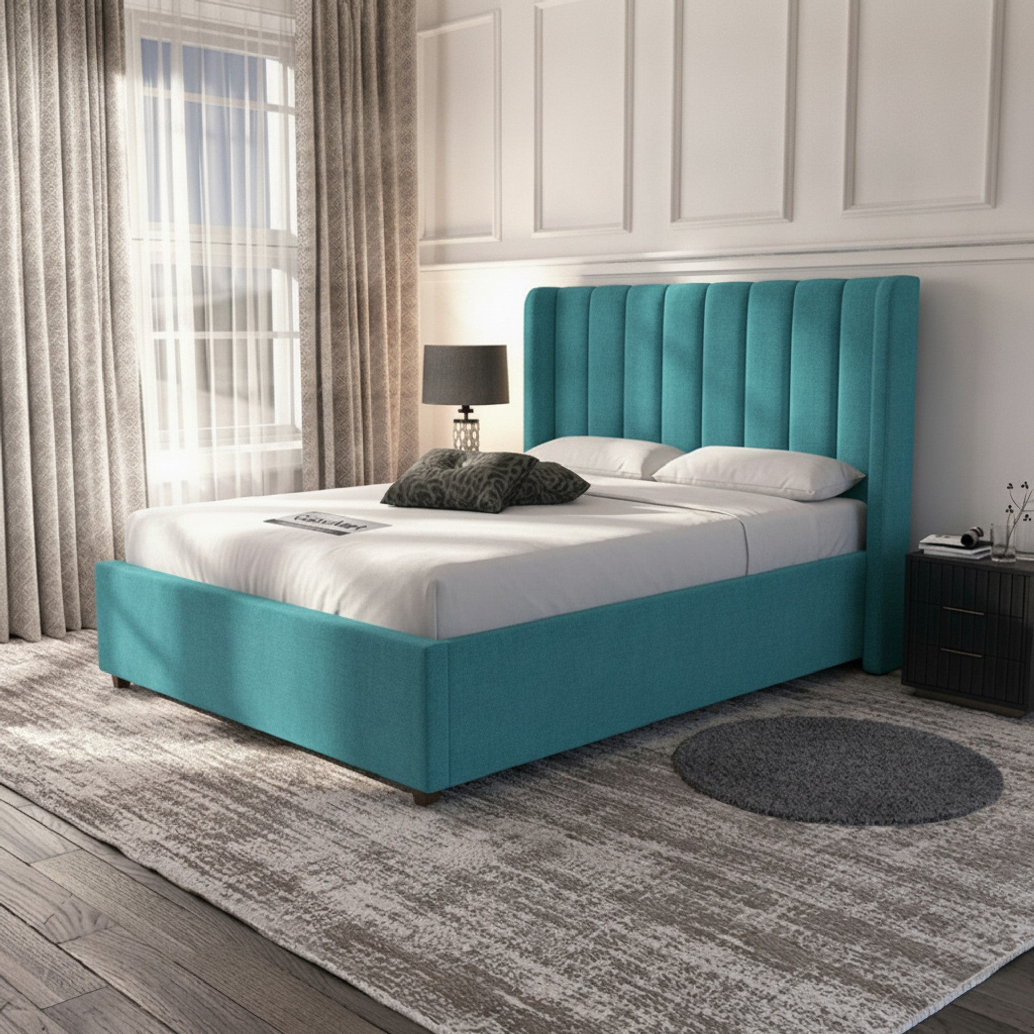 Carlton Turquoise Ottoman Bed with Gas-Lift Storage