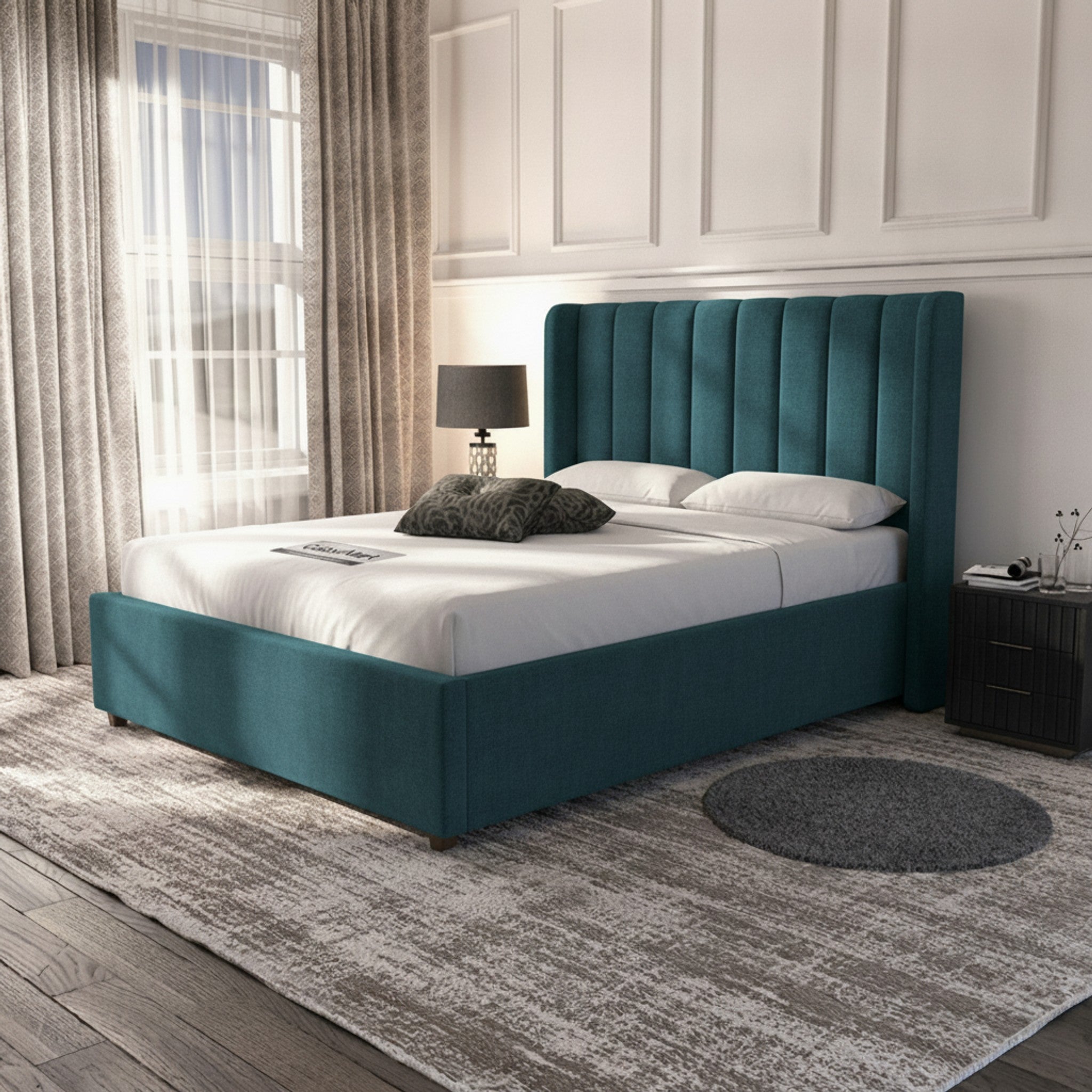 Carlton New Teal Ottoman Bed - Gas-Lift Storage