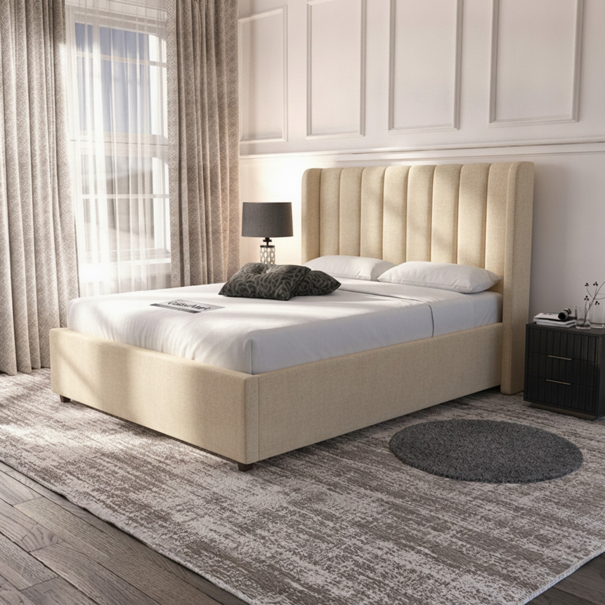 Cream Carlton Ottoman Bed with Gas-Lift Storage