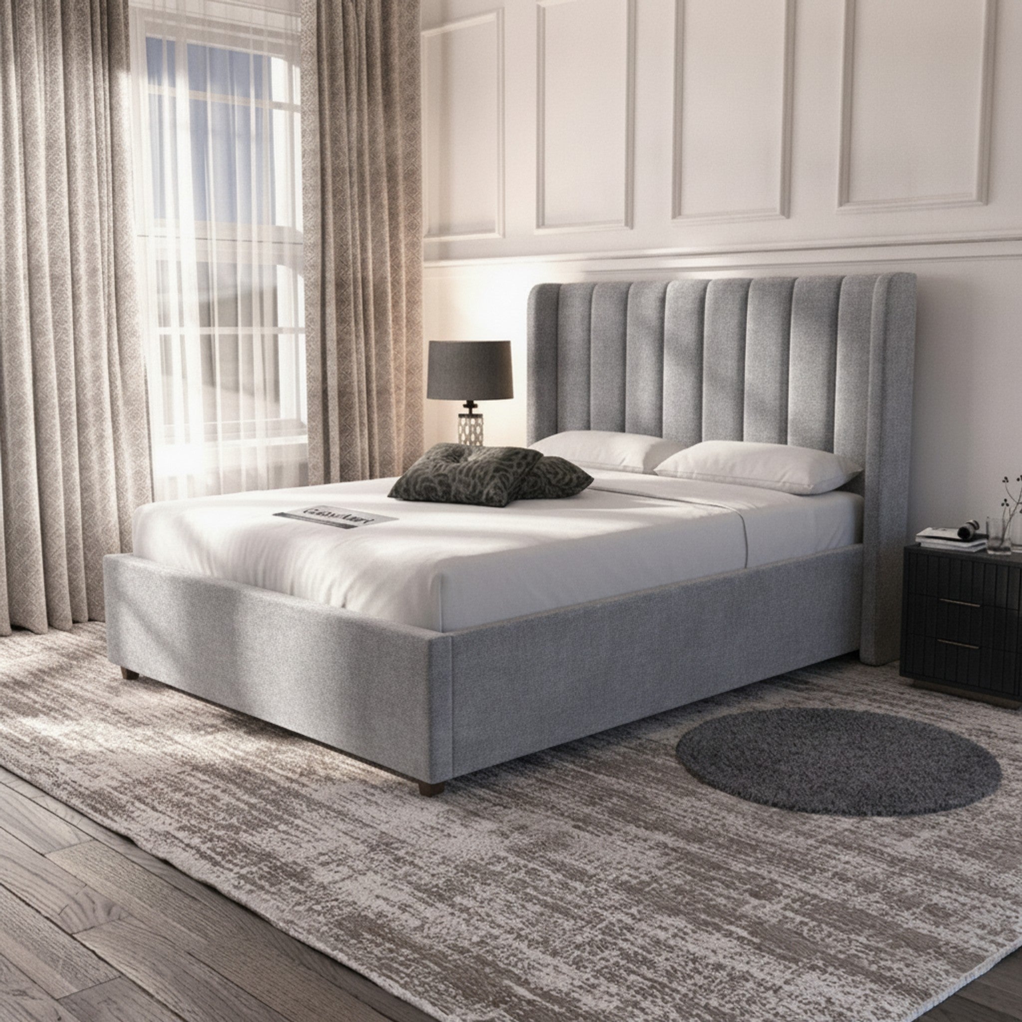 Carlton Silver Ottoman Bed with Gas-Lift Storage