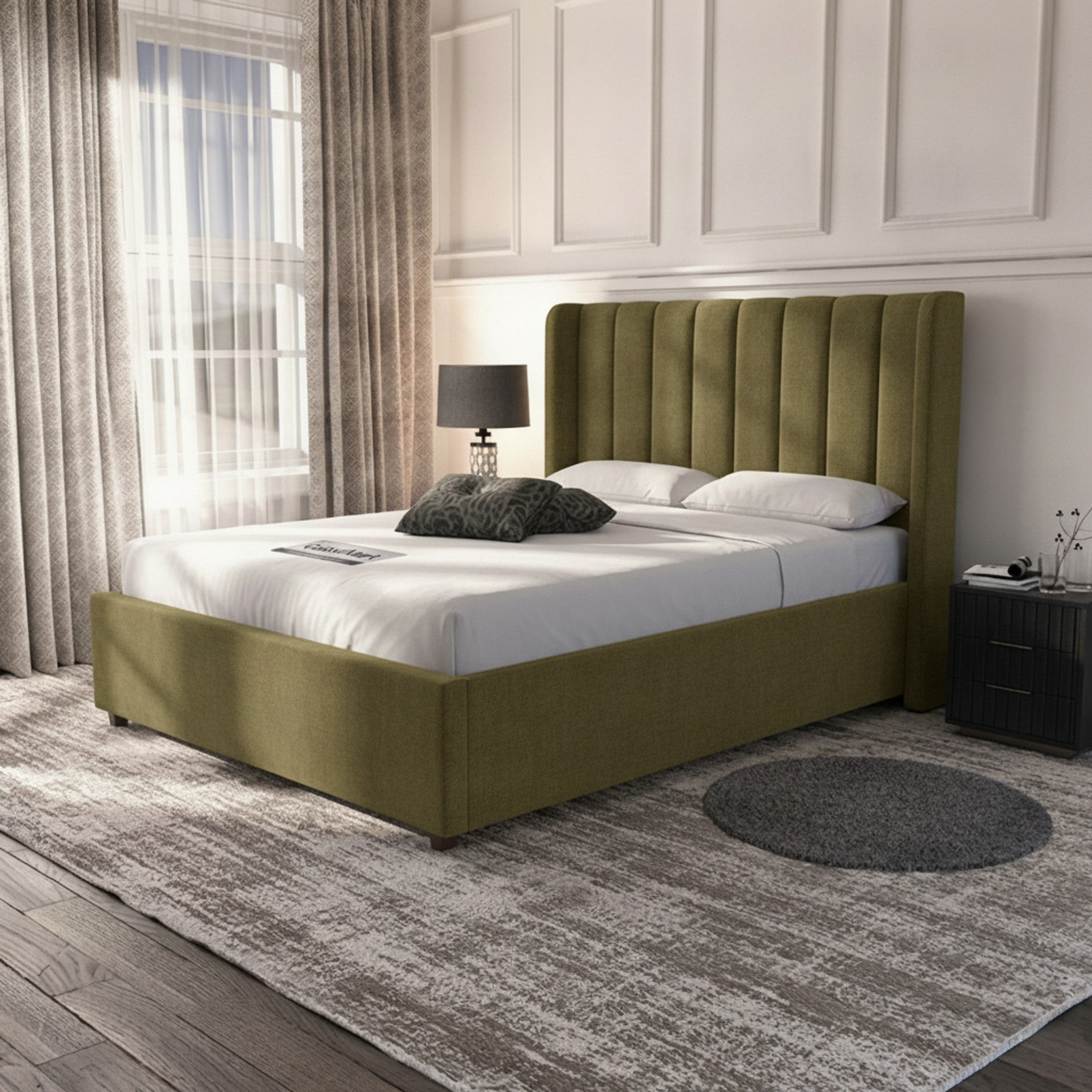 Carlton Olive Ottoman Bed with Gas-Lift Storage
