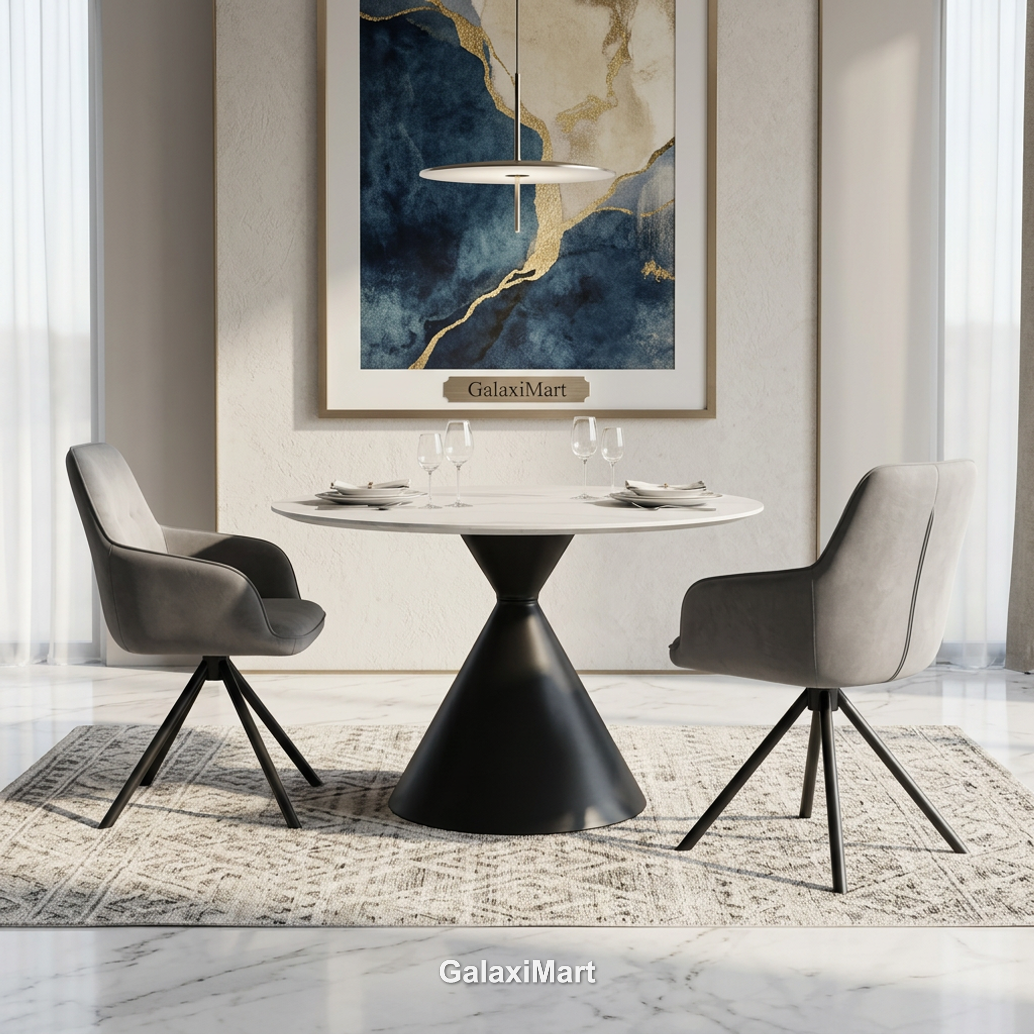 Casa 120cm Black & White Round Dining Table with Amalfi Dining Chairs