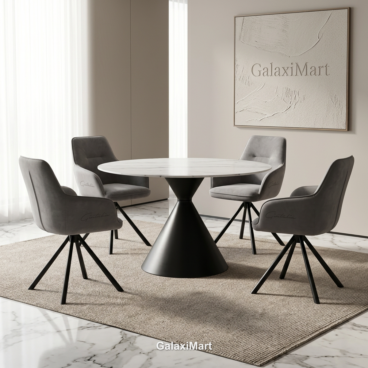 Casa 120cm Black & White Round Dining Table with Amalfi Dining Chairs