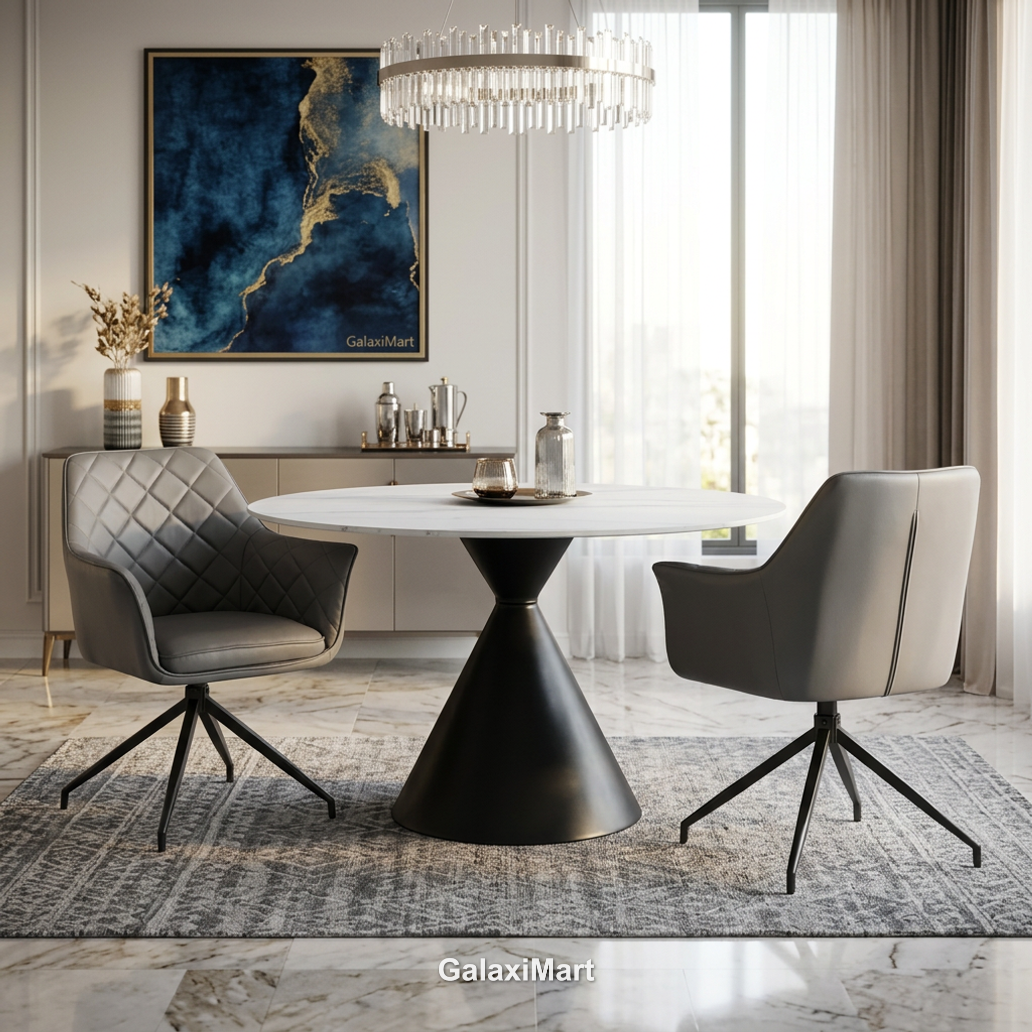 Casa 120cm Black & White Round Dining Table with Azure Chairs
