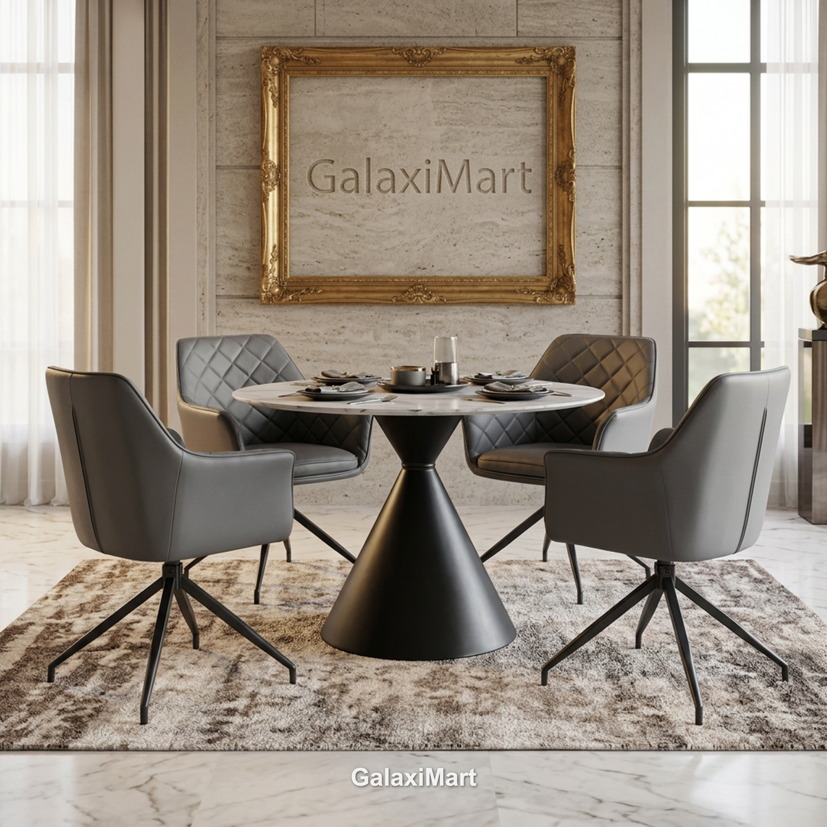 Casa 120cm Black & White Round Dining Table with Azure Chairs