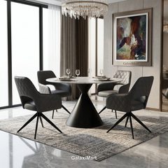 Casa 120cm Black & White Round Dining Table with Enrica Swivel Dining Chairs