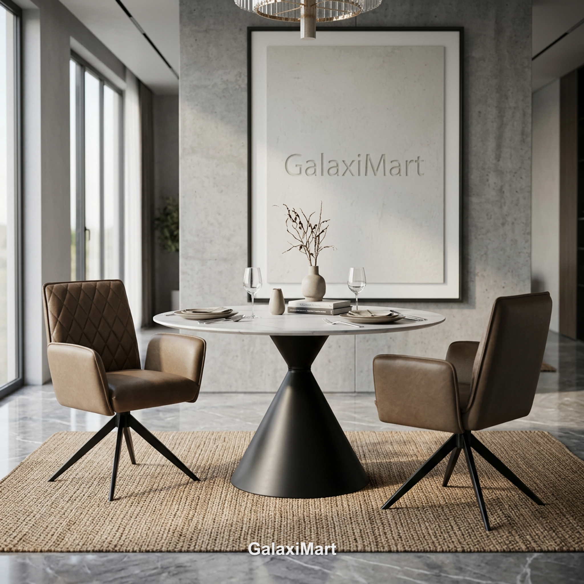 Casa 120cm Black & White Round Dining Table with Eclat Swivel Dining Chairs