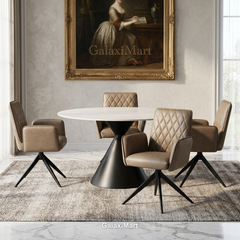Casa 120cm Black & White Round Dining Table with Eclat Swivel Dining Chairs