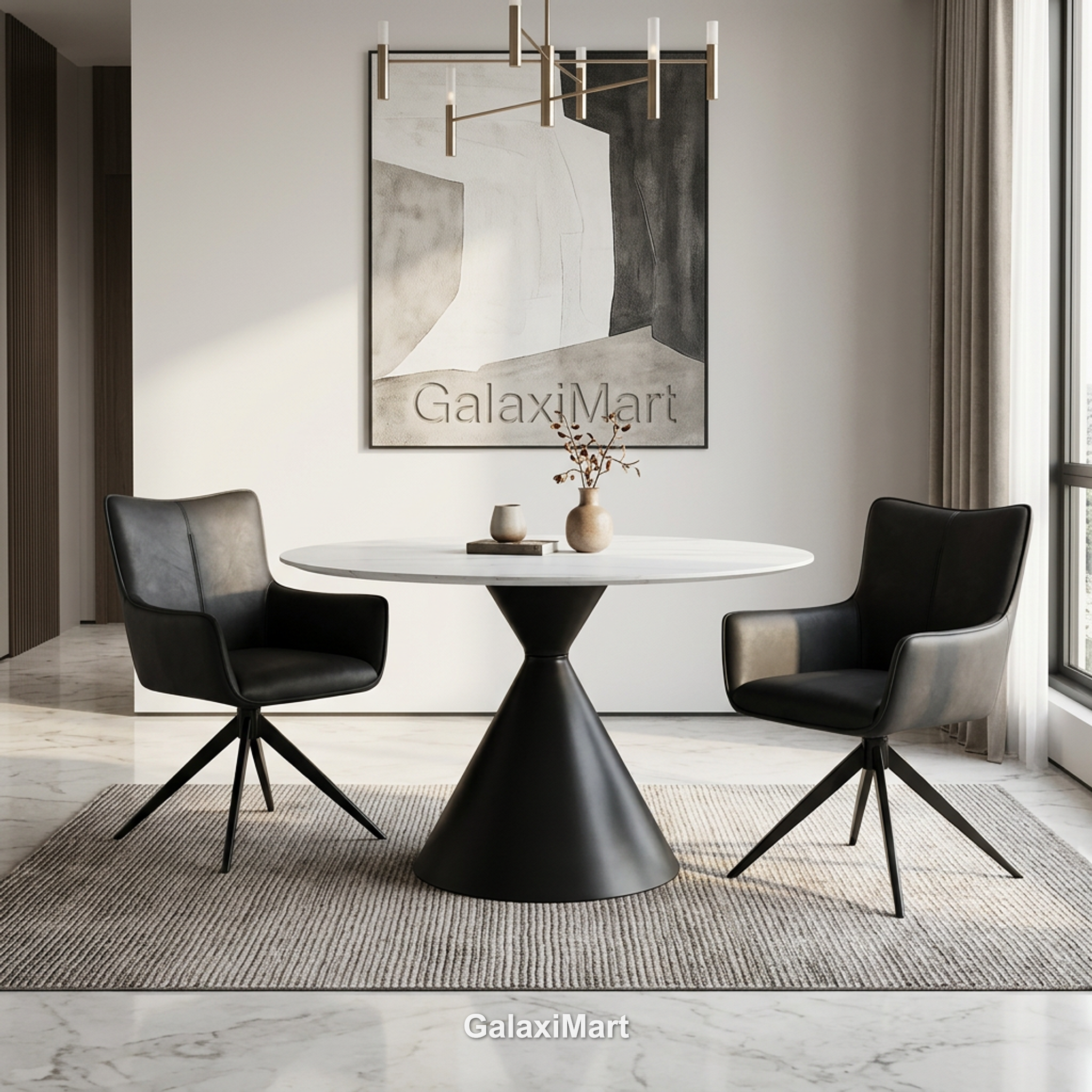 Casa 120cm Black & White Round Dining Table with Franca Swivel Chairs