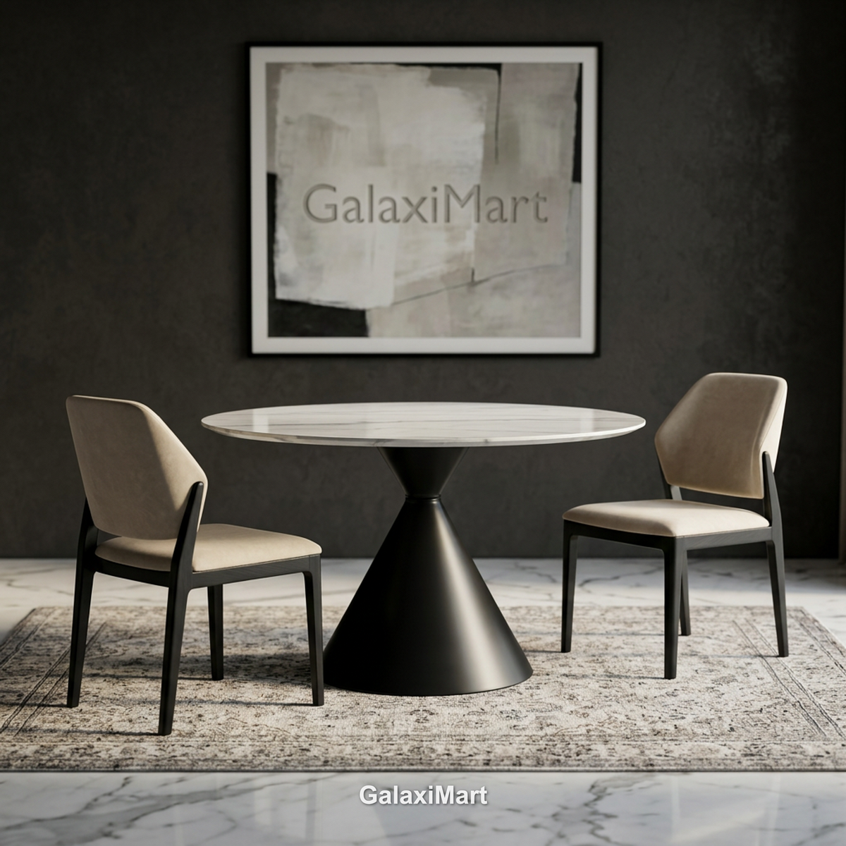 Casa 120cm Black & White Round Dining Table with Mira Walnut Cream Chairs