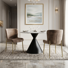 Casa 120cm Black & White Round Dining Table with Pietra Champagne Chairs