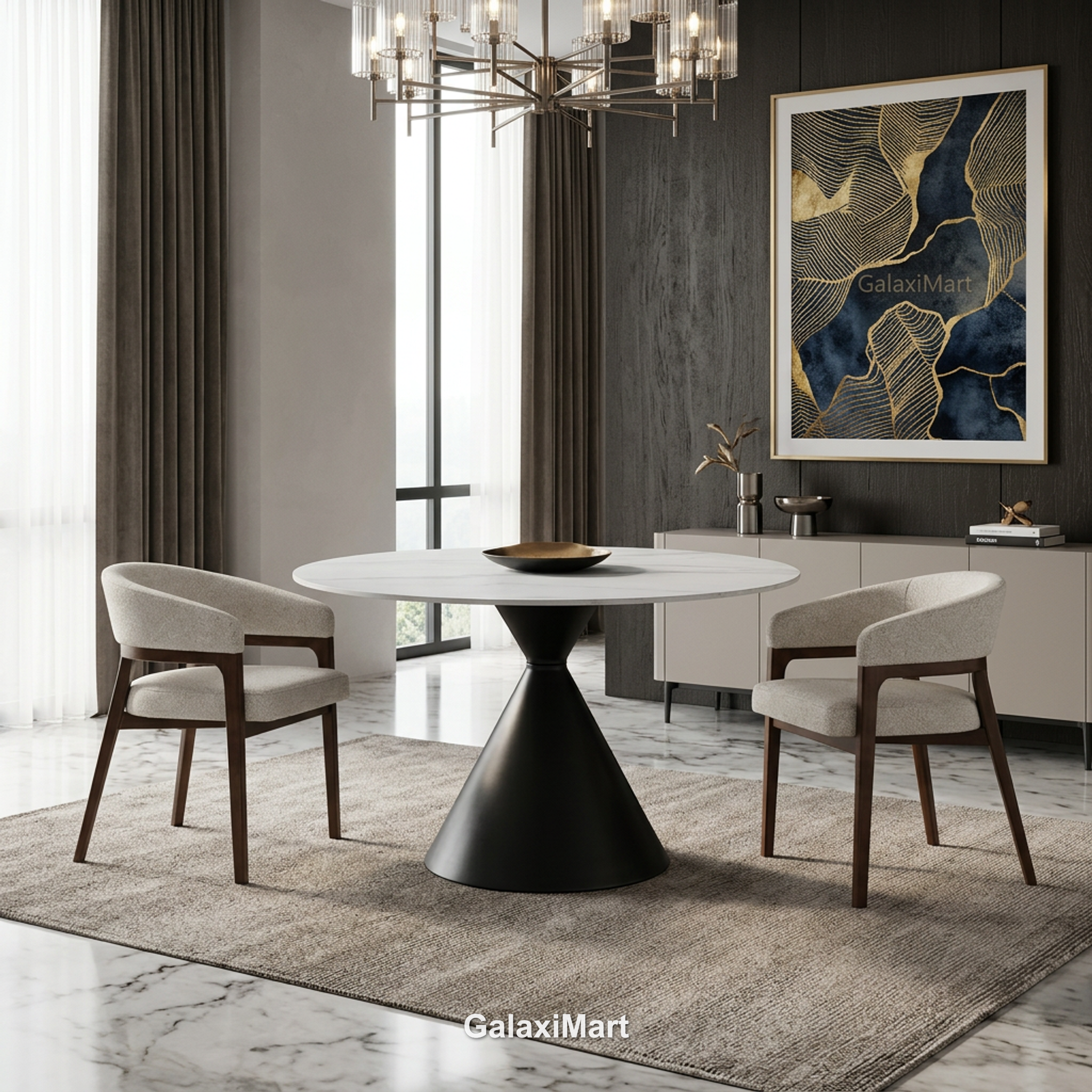 Casa 120cm Black & White Round Dining Table with Zara Chairs