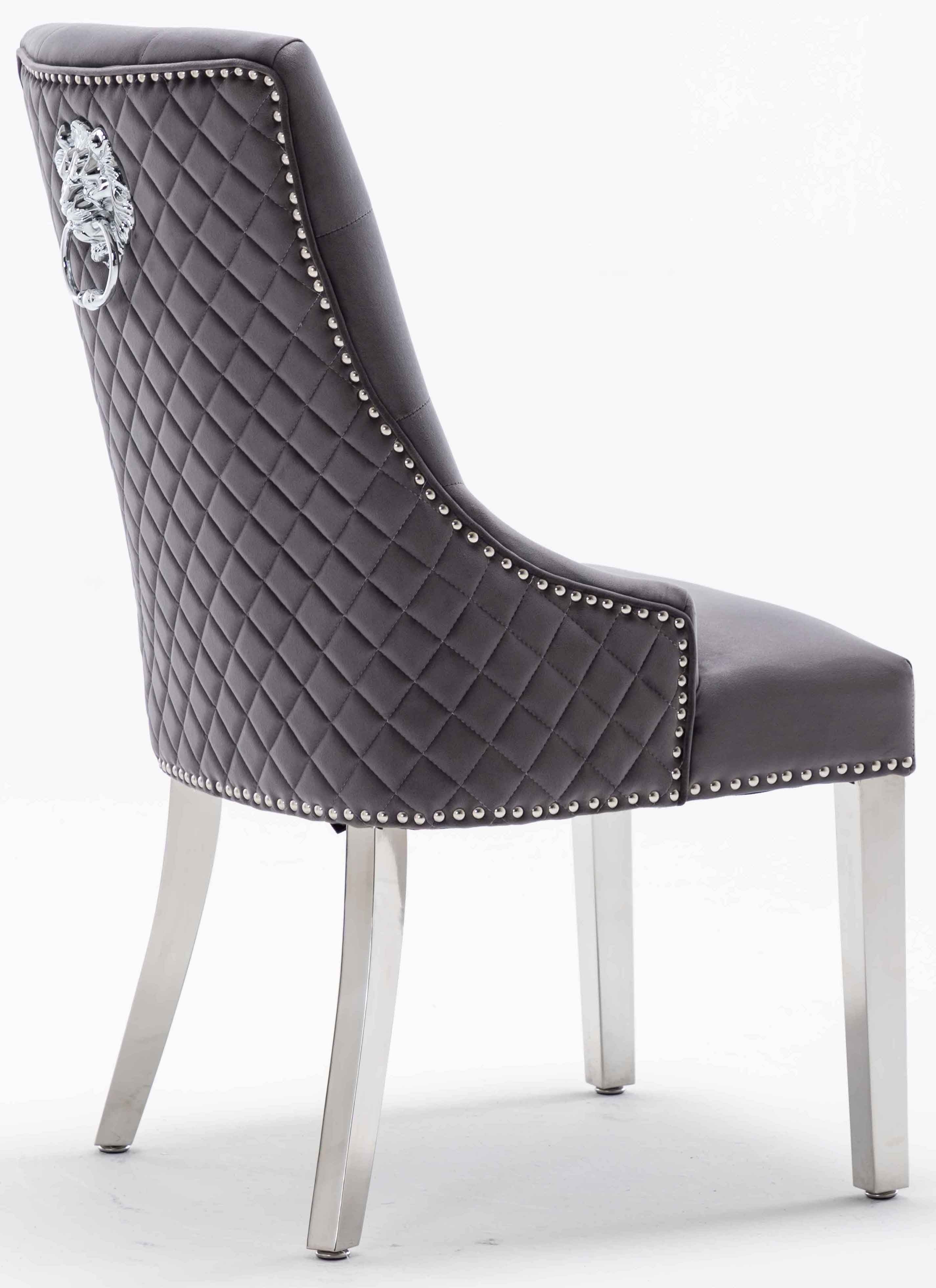 Arianna 200CM White Marble Dining Table With Set of Lion Knocker Plush Velvet Dining Chairs