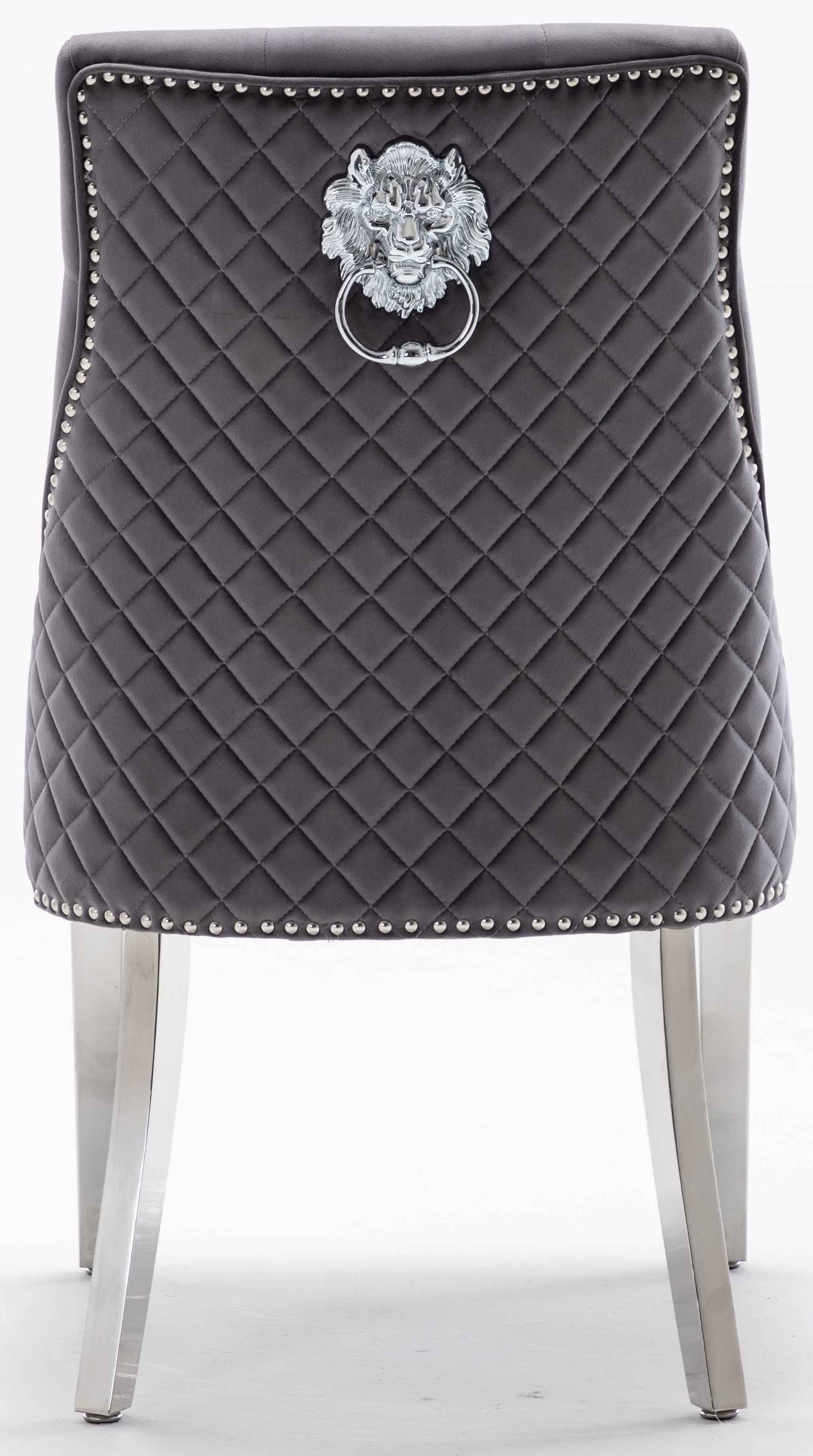 Arianna 200CM White Marble Dining Table With Set of Lion Knocker Plush Velvet Dining Chairs
